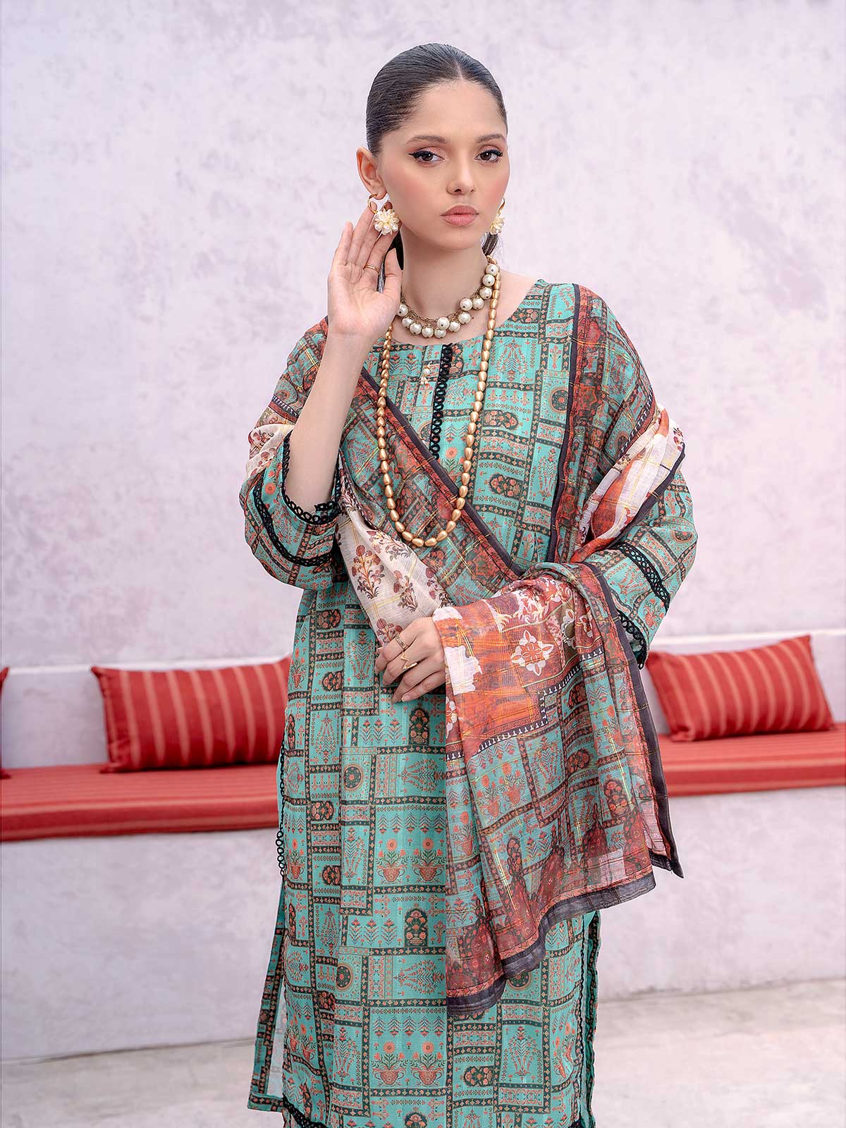 Raniya.H "Gul Bahaar" Cotton 3-Piece Suit - Aqua