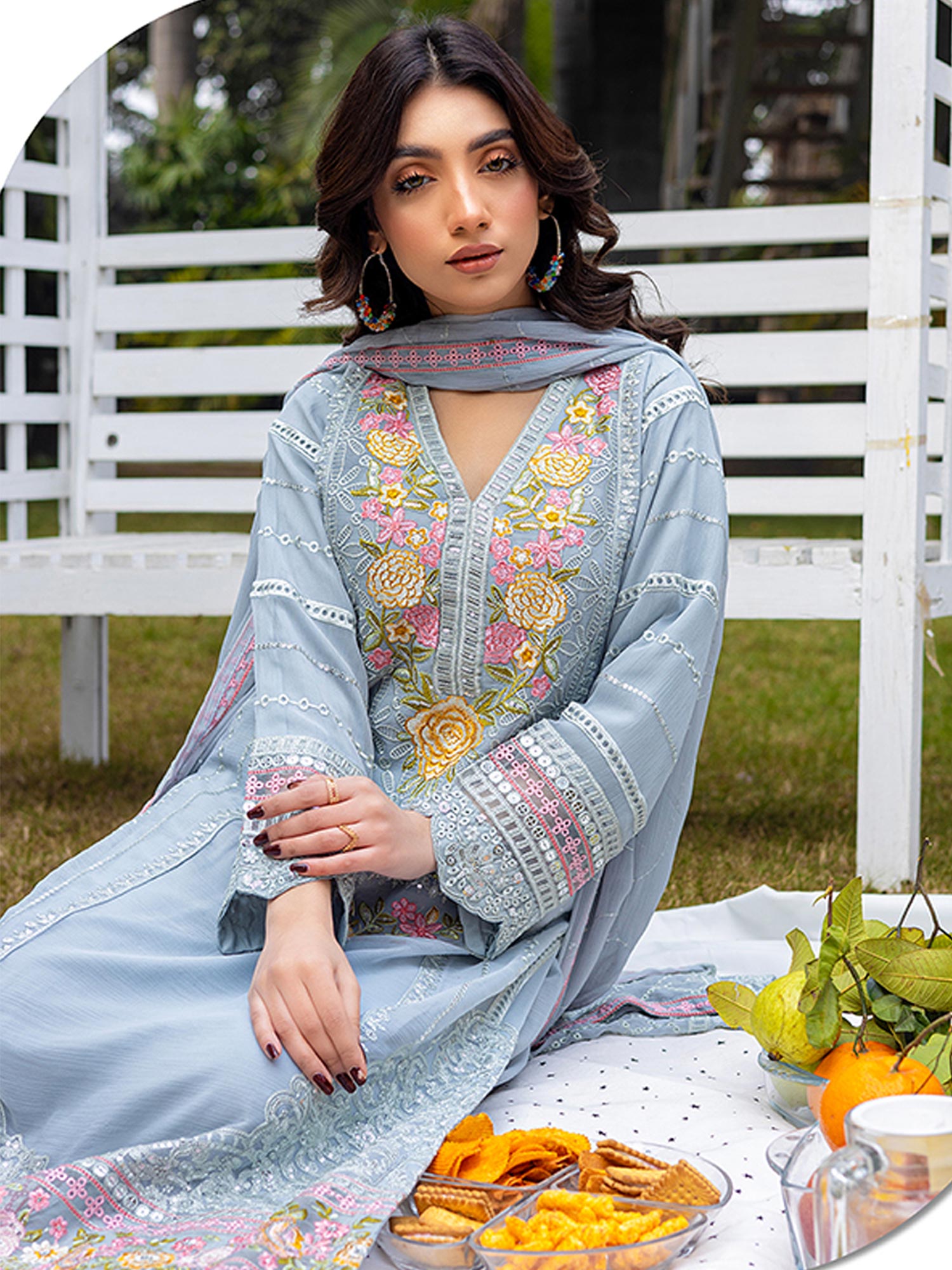 Luxury Embroidered Chiffon Suit (Vol.02) - Grey