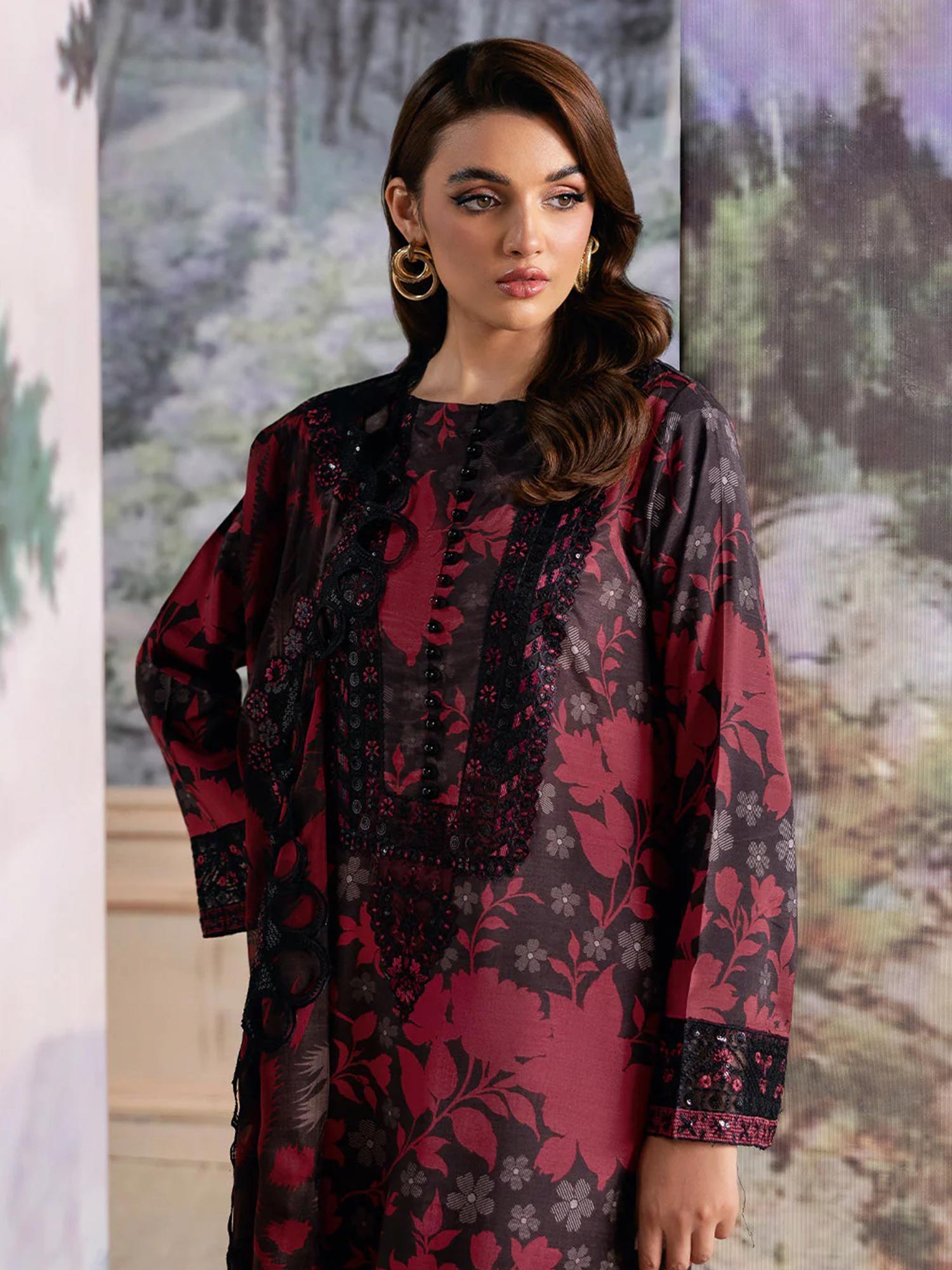 Ramsha "Riwaj" Luxury Embroidered Rawsilk Suit - Black & Red (K-503)