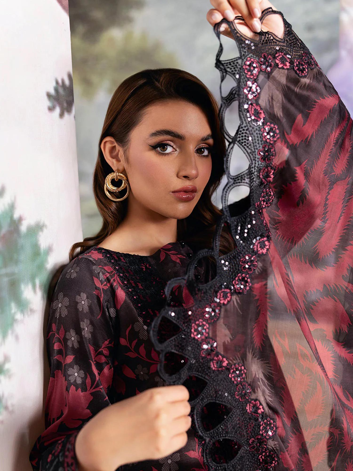 Ramsha "Riwaj" Luxury Embroidered Rawsilk Suit - Black & Red (K-503)