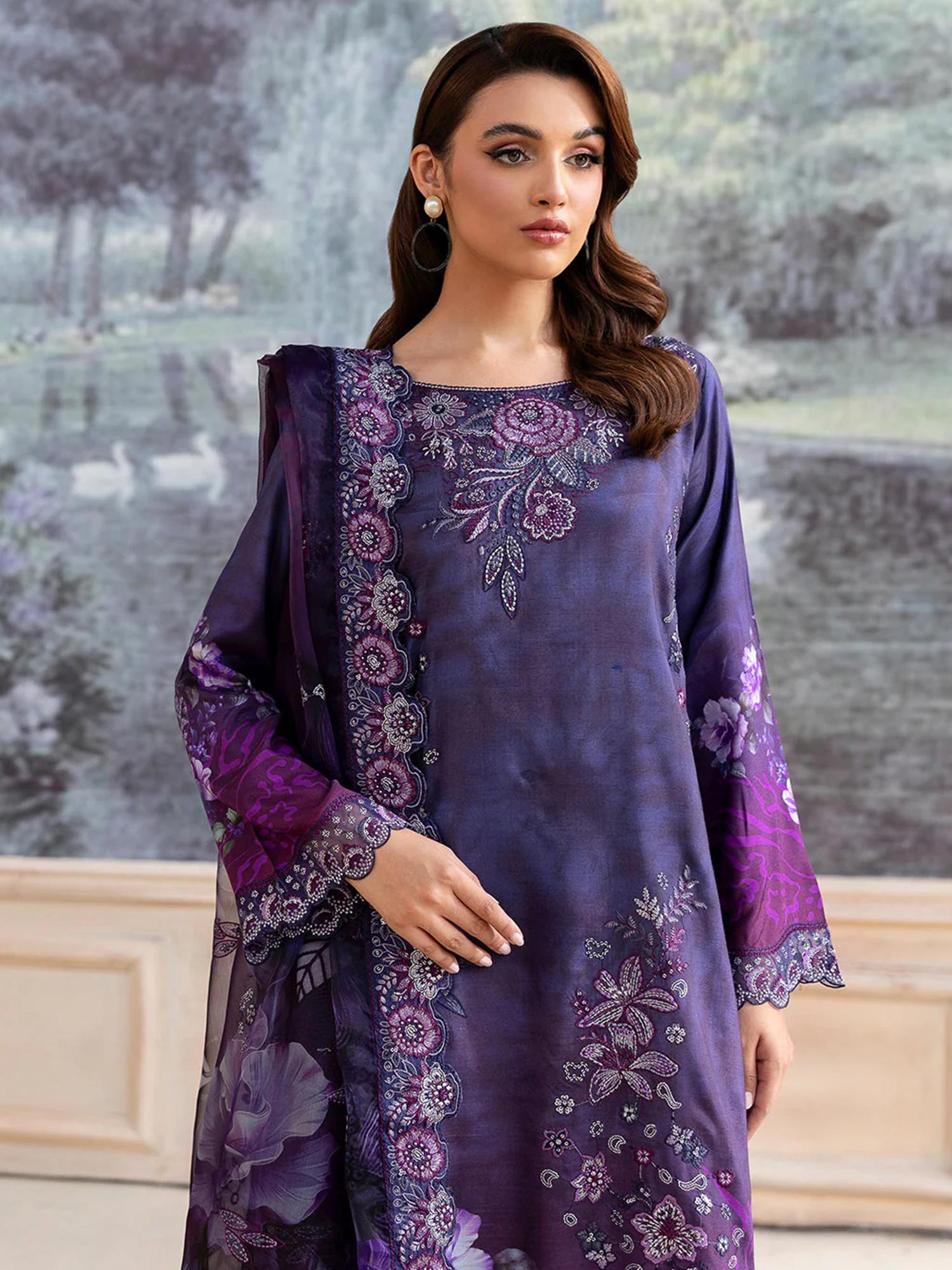 Ramsha "Riwaj" Luxury Embroidered Rawsilk Suit - Violet (K-506)