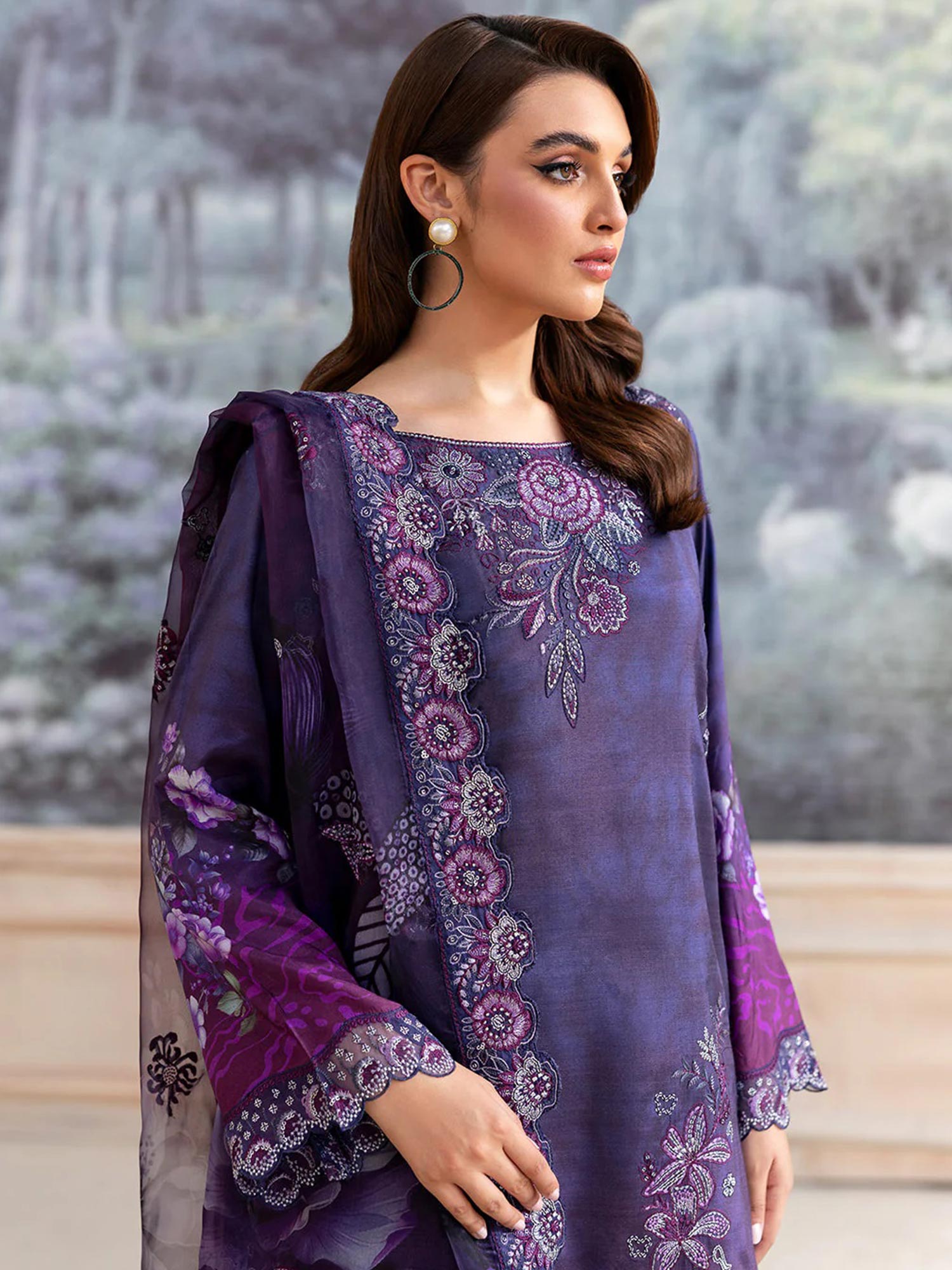 Ramsha "Riwaj" Luxury Embroidered Rawsilk Suit - Violet (K-506)