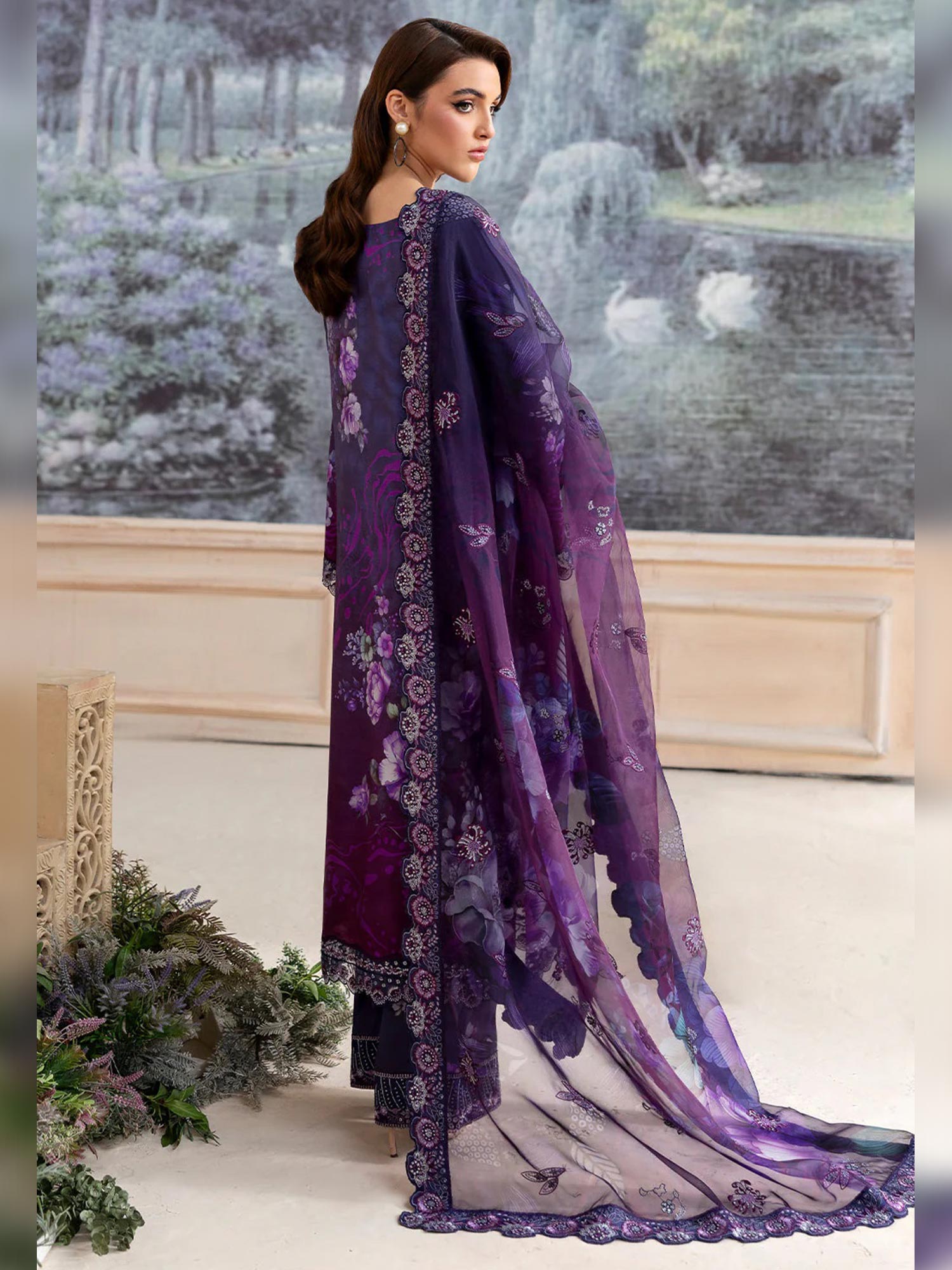 Ramsha "Riwaj" Luxury Embroidered Rawsilk Suit - Violet (K-506)