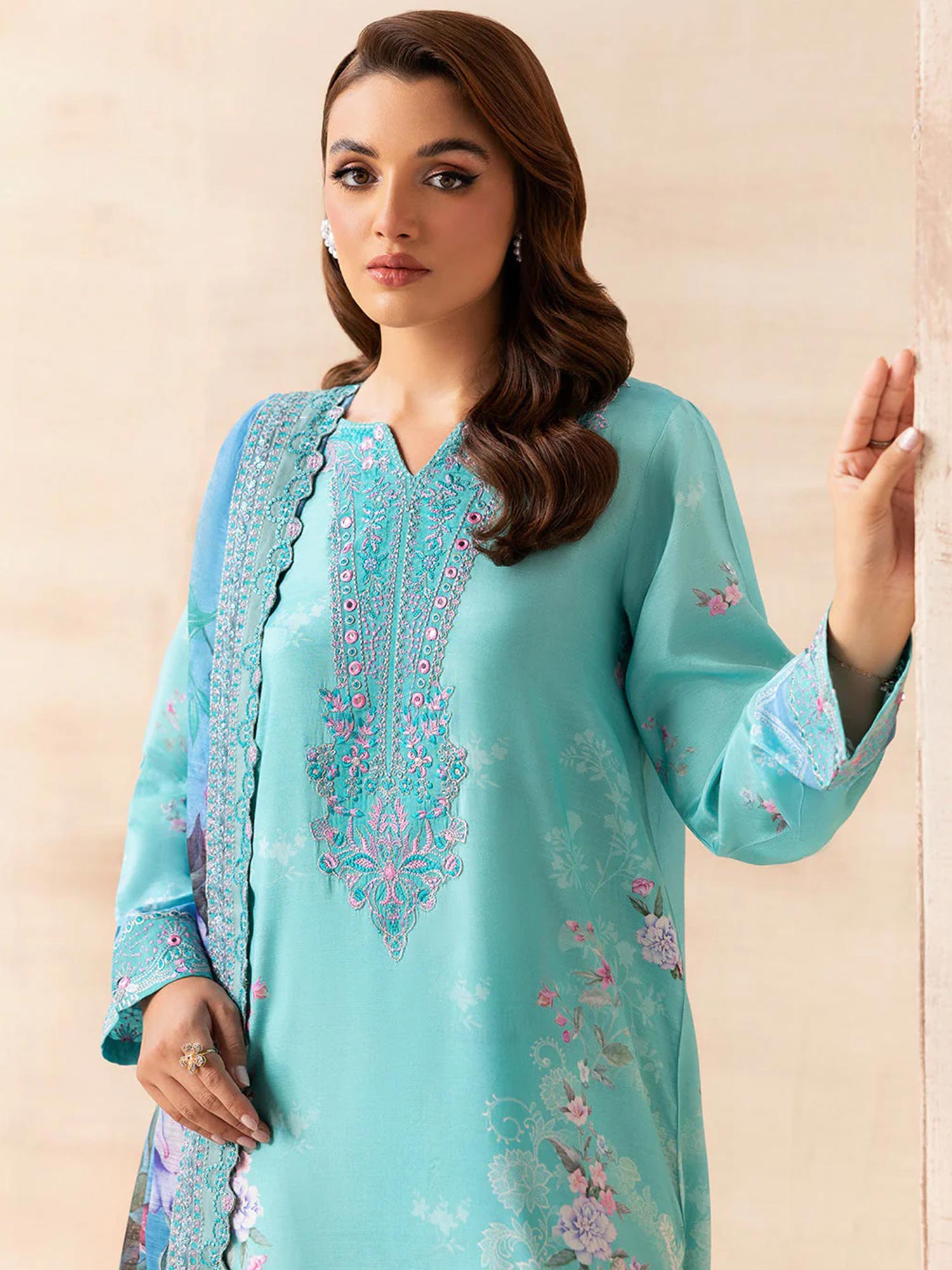 Ramsha "Riwaj" Luxury Embroidered Rawsilk Suit - Turquoise (K-507)