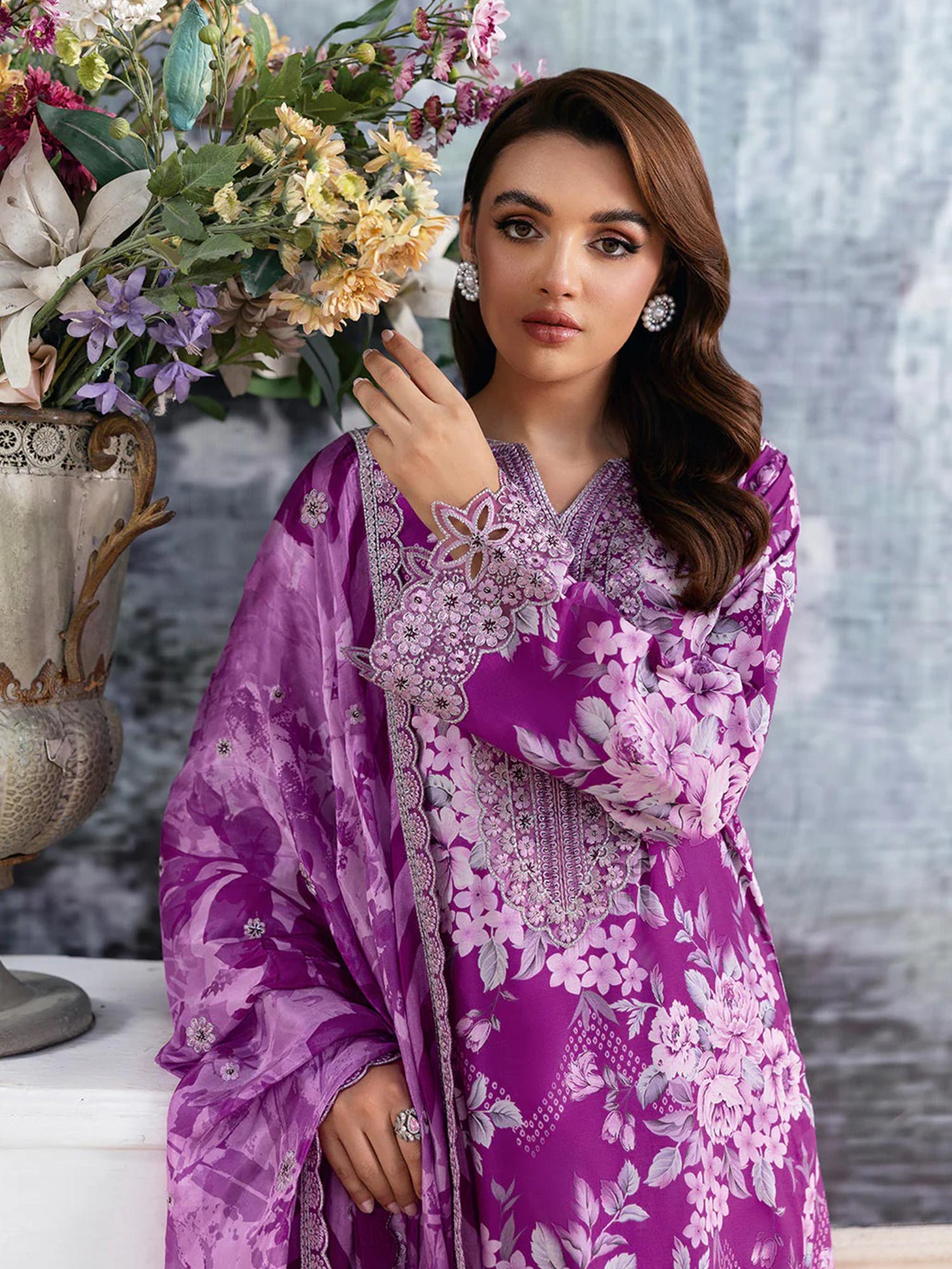 Ramsha "Riwaj" Luxury Embroidered Rawsilk Suit - Purple (K-508)