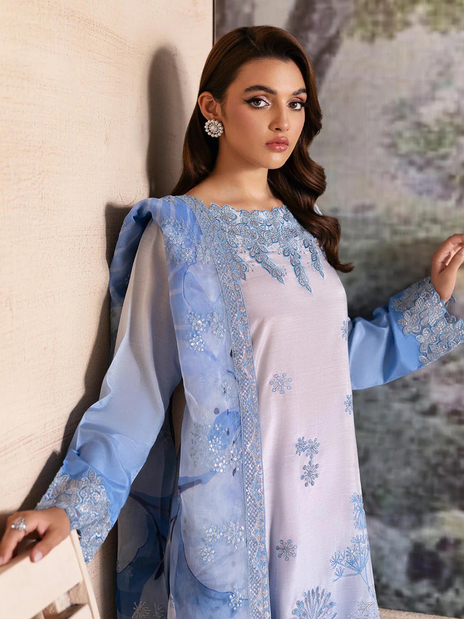 Ramsha "Riwaj" Luxury Embroidered Rawsilk Suit - Sky Blue (K-509)