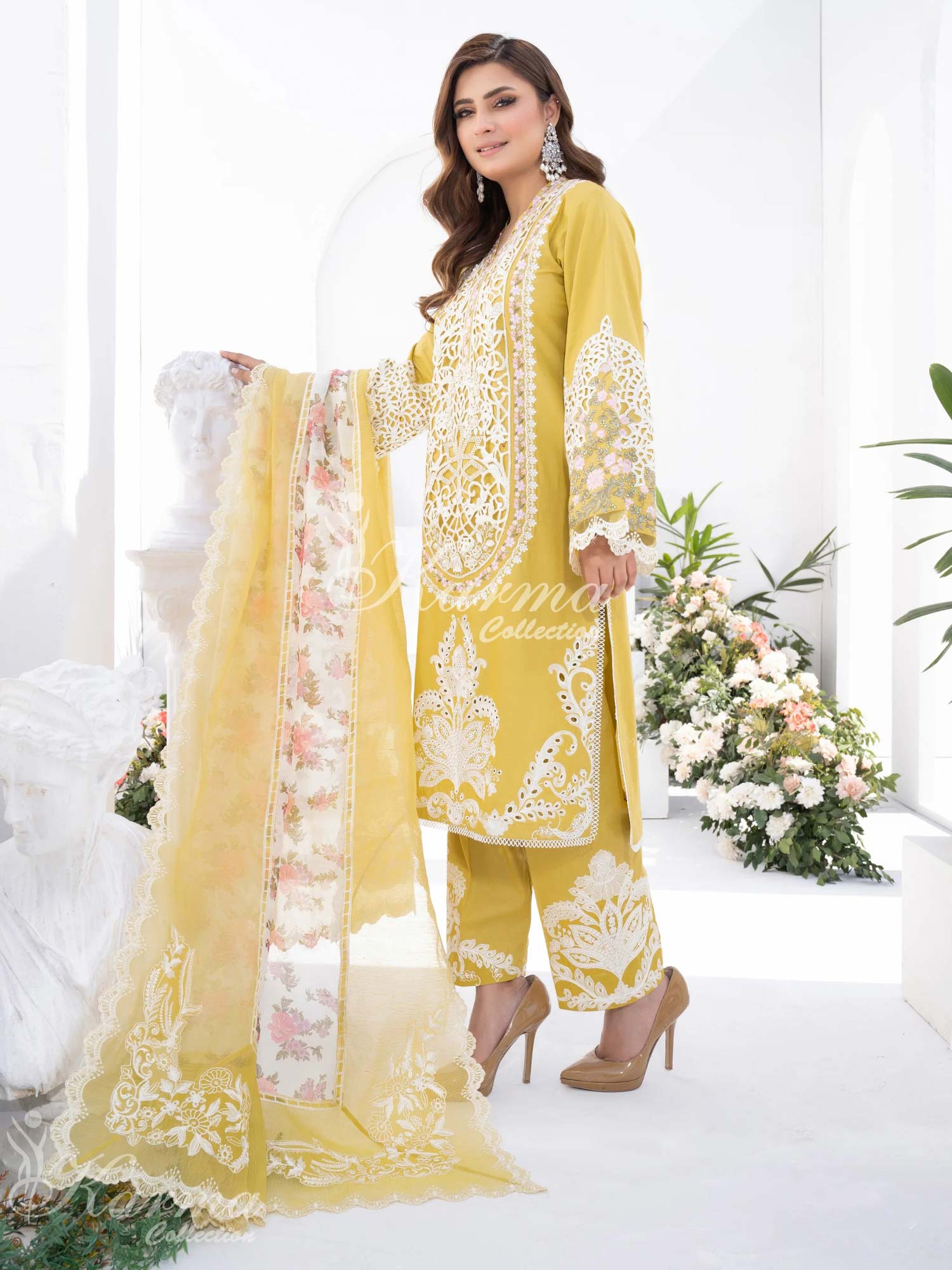 Karma Collection Yellow Cotton Embroidered Suit (KC1335)