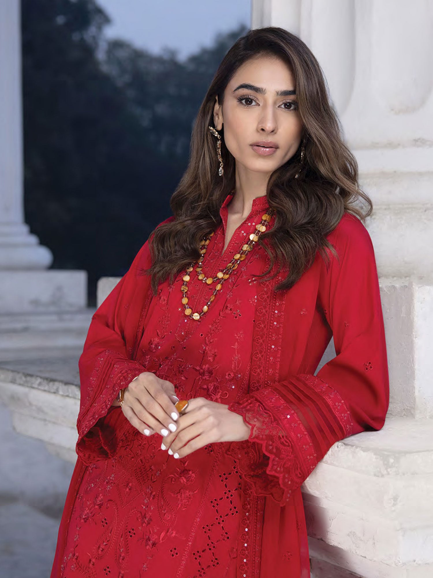 Lakhany Red Unstitched Embroidered Lawn 3-Piece Suit (LG-IZ-0152)