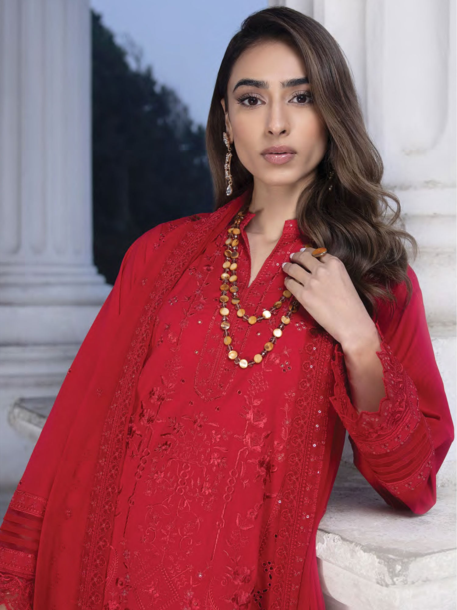 Lakhany Red Unstitched Embroidered Lawn 3-Piece Suit (LG-IZ-0152)