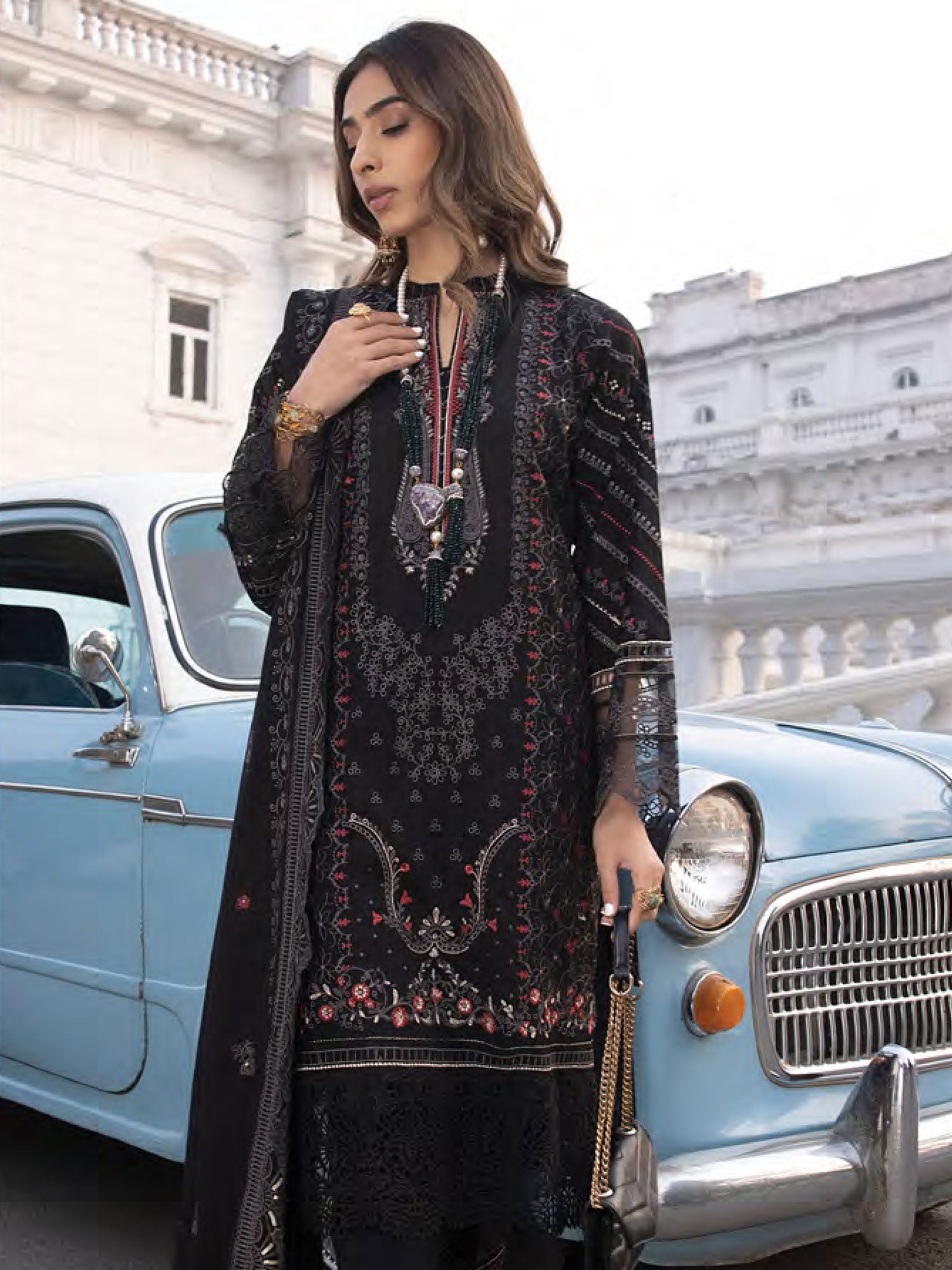 Lakhany Black Unstitched Embroidered Lawn 3-Piece Suit (LG-AM-0022)