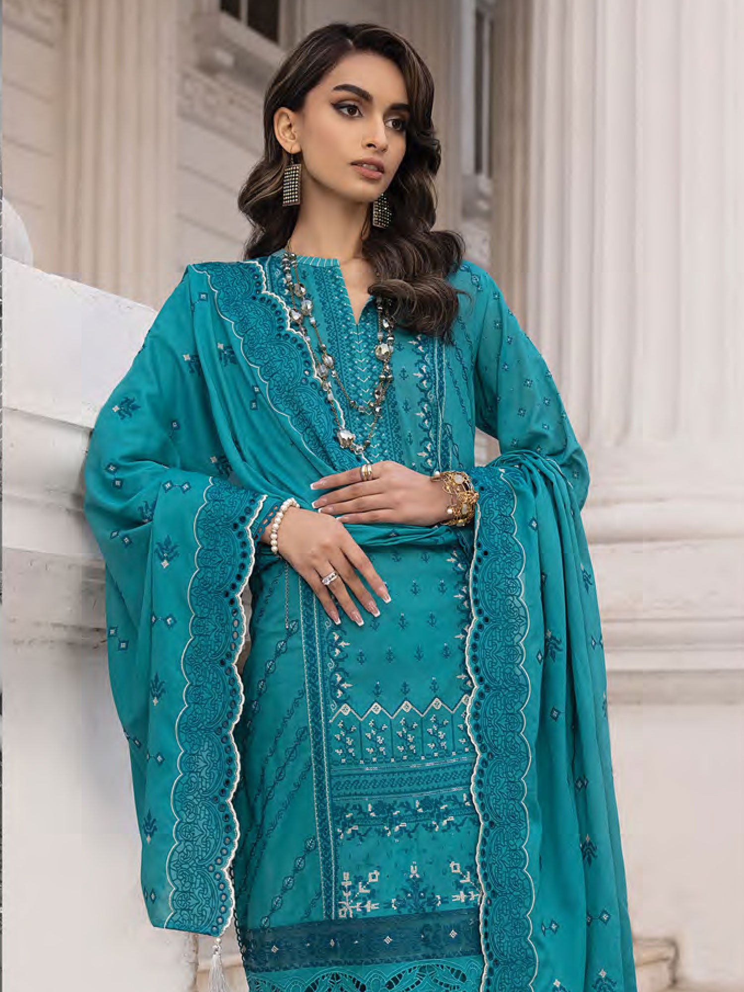 Lakhany Sea Green Unstitched Embroidered Lawn 3-Piece Suit (LG-AA-0017)