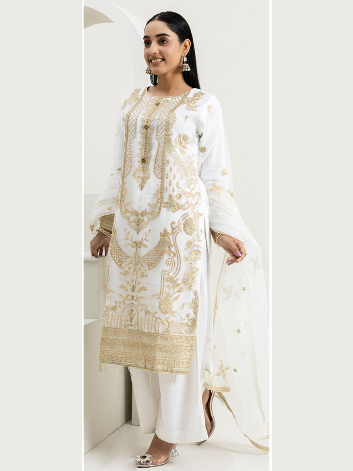 Rangz Organza Suit with Palazzo - White