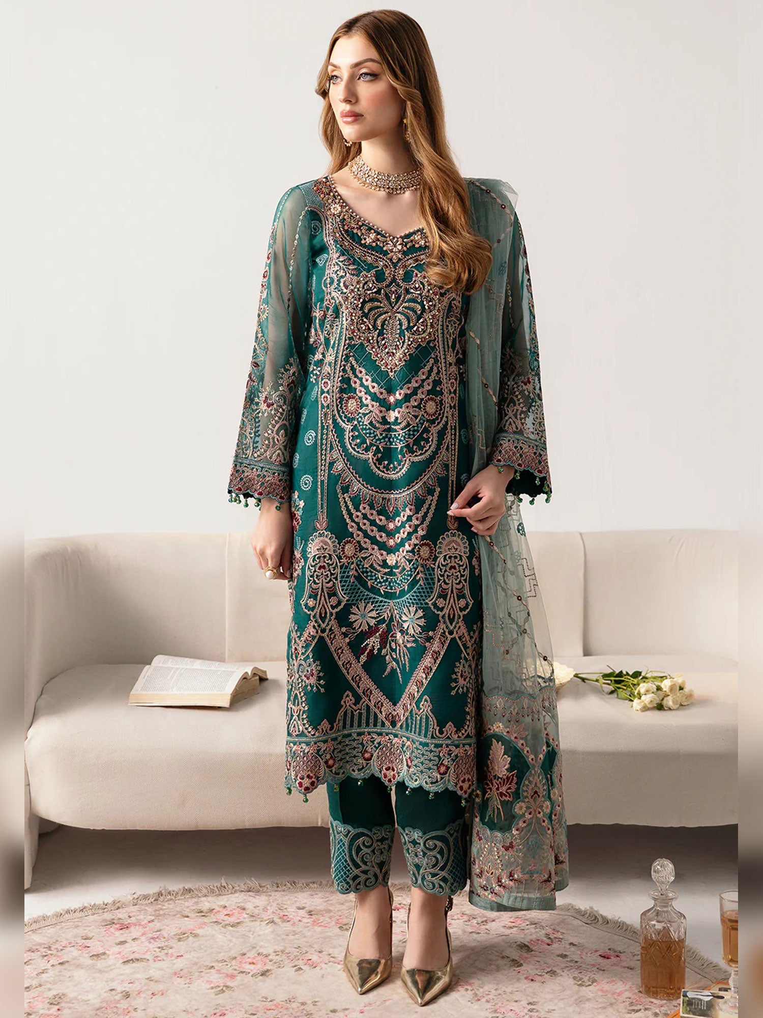 Ramsha Luxury Embroidered 3-Piece Suit - Green