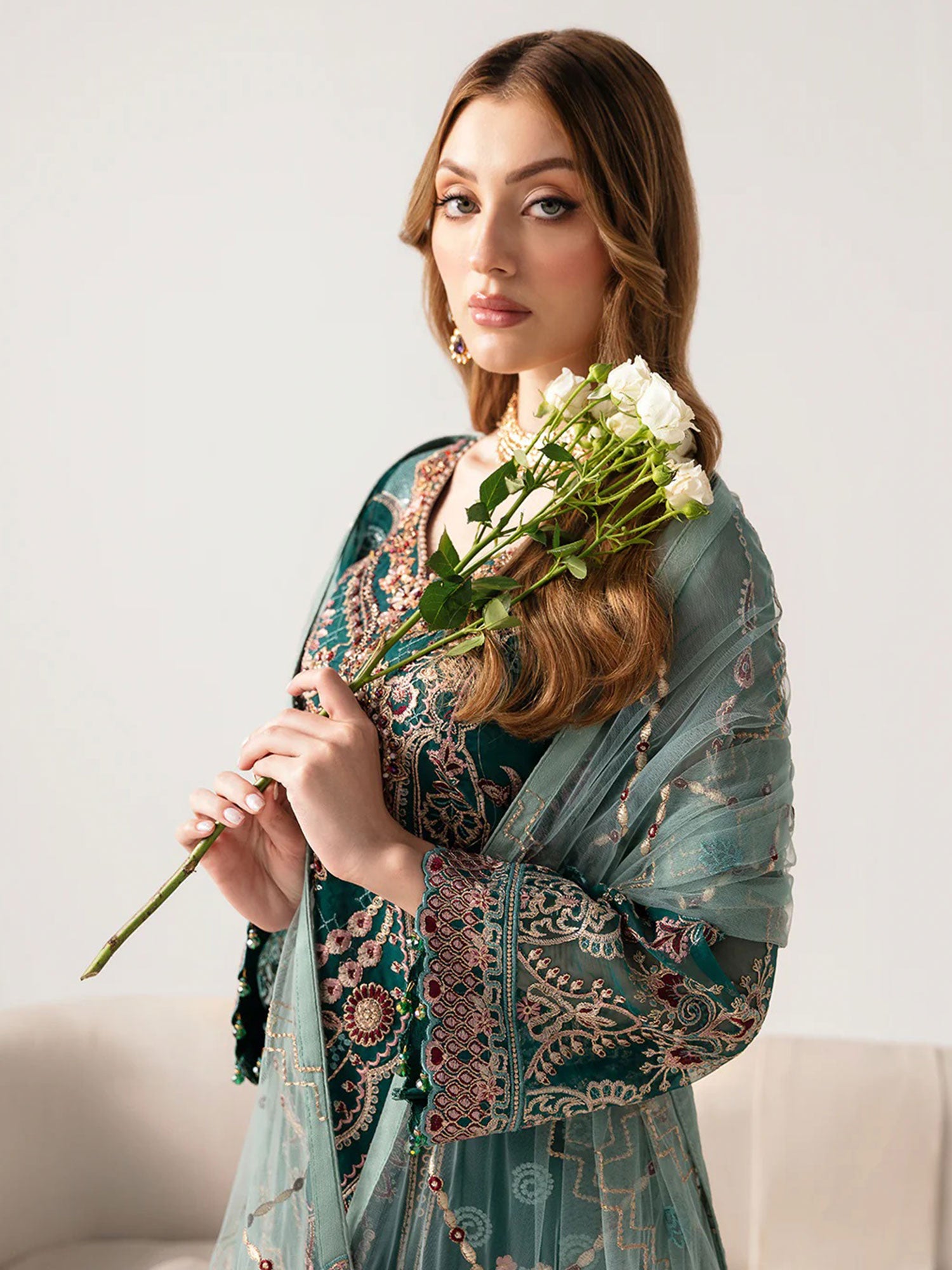 Ramsha Luxury Embroidered 3-Piece Suit - Green