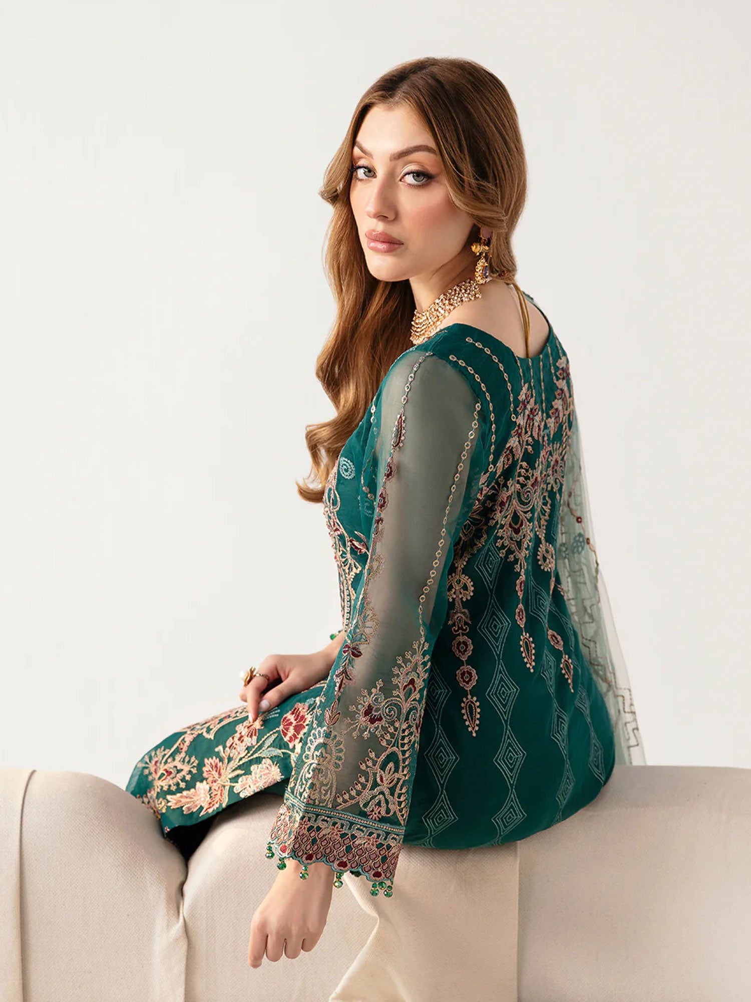 Ramsha Luxury Embroidered 3-Piece Suit - Green