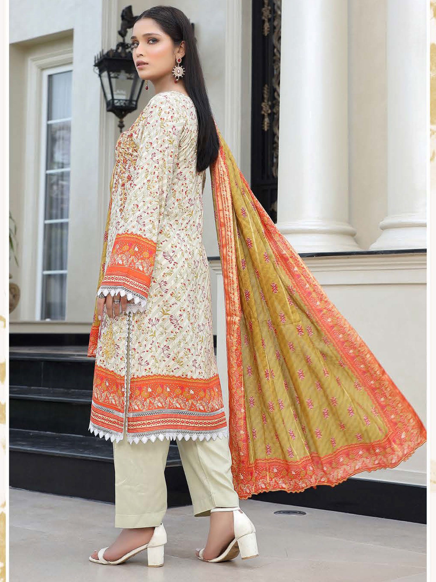 Munira Embroidered Winter Linen Suit (MSL-04) - Orange