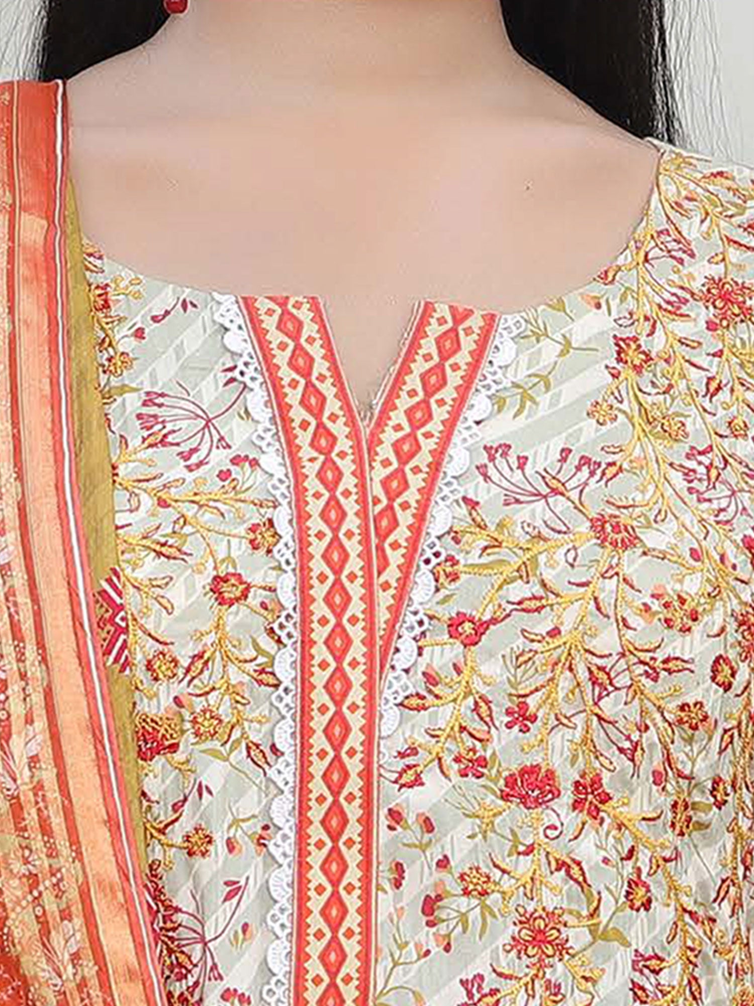 Munira Embroidered Winter Linen Suit (MSL-04) - Orange