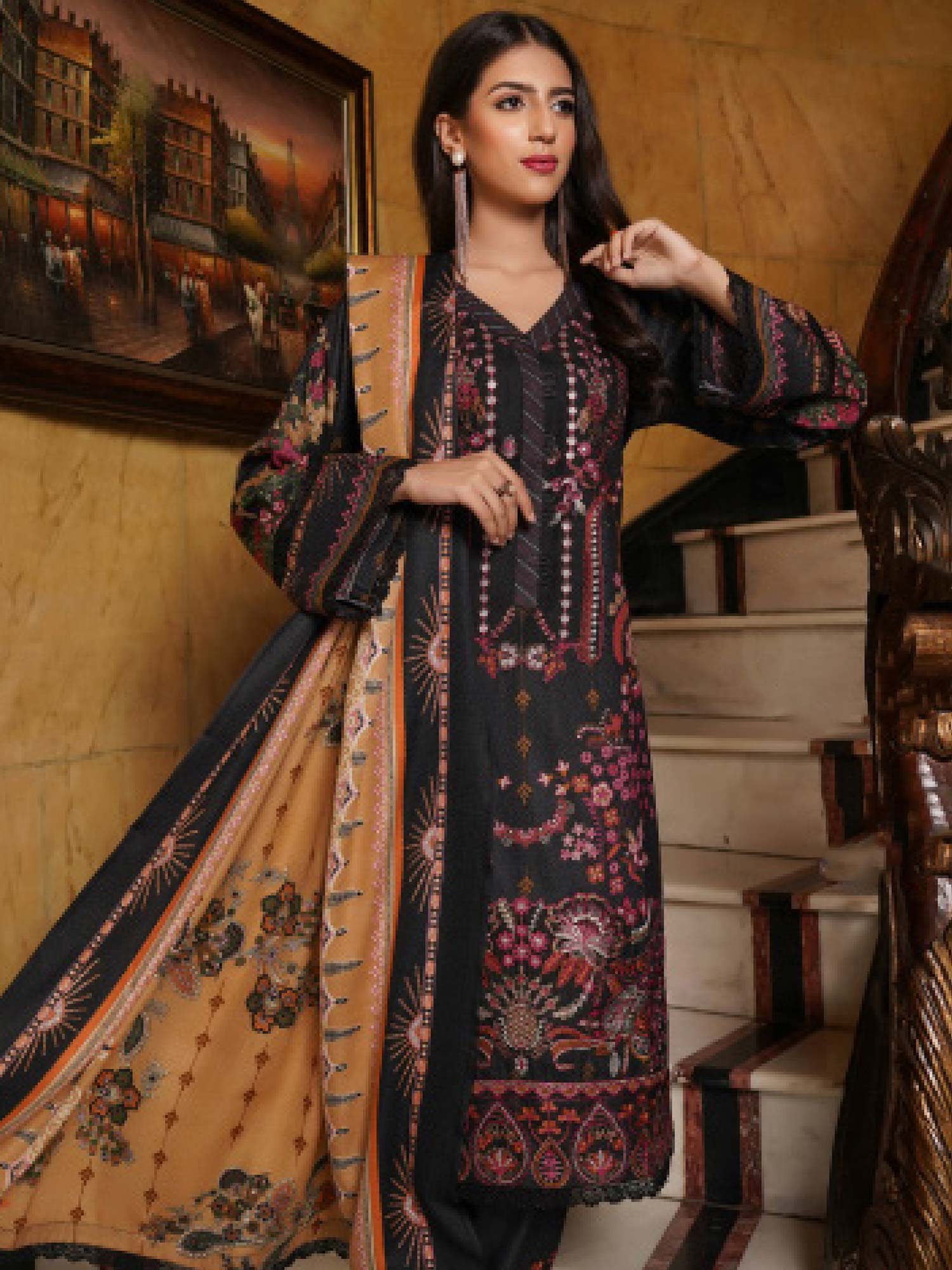 Munira Embroidered Winter Dhanak Suit (MSL-04) - Black