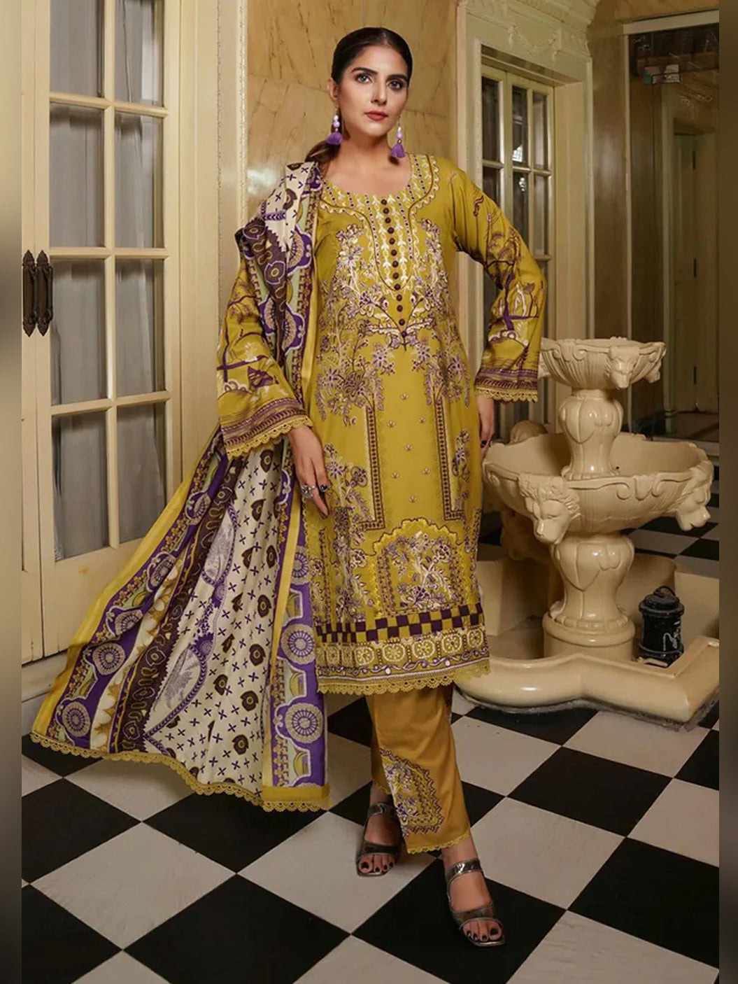 Munira Embroidered Winter Dhanak Suit (MSL-07) - Mustard