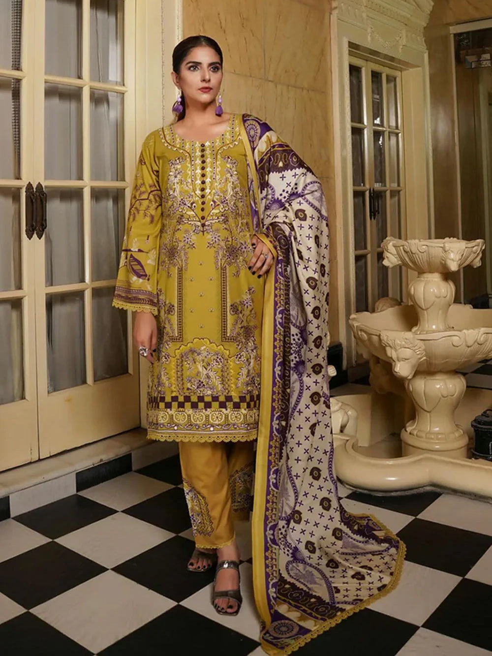 Munira Embroidered Winter Dhanak Suit (MSL-07) - Mustard