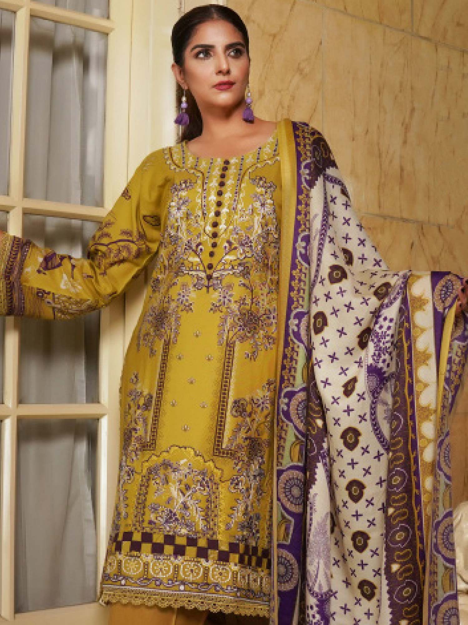 Munira Embroidered Winter Dhanak Suit (MSL-07) - Mustard