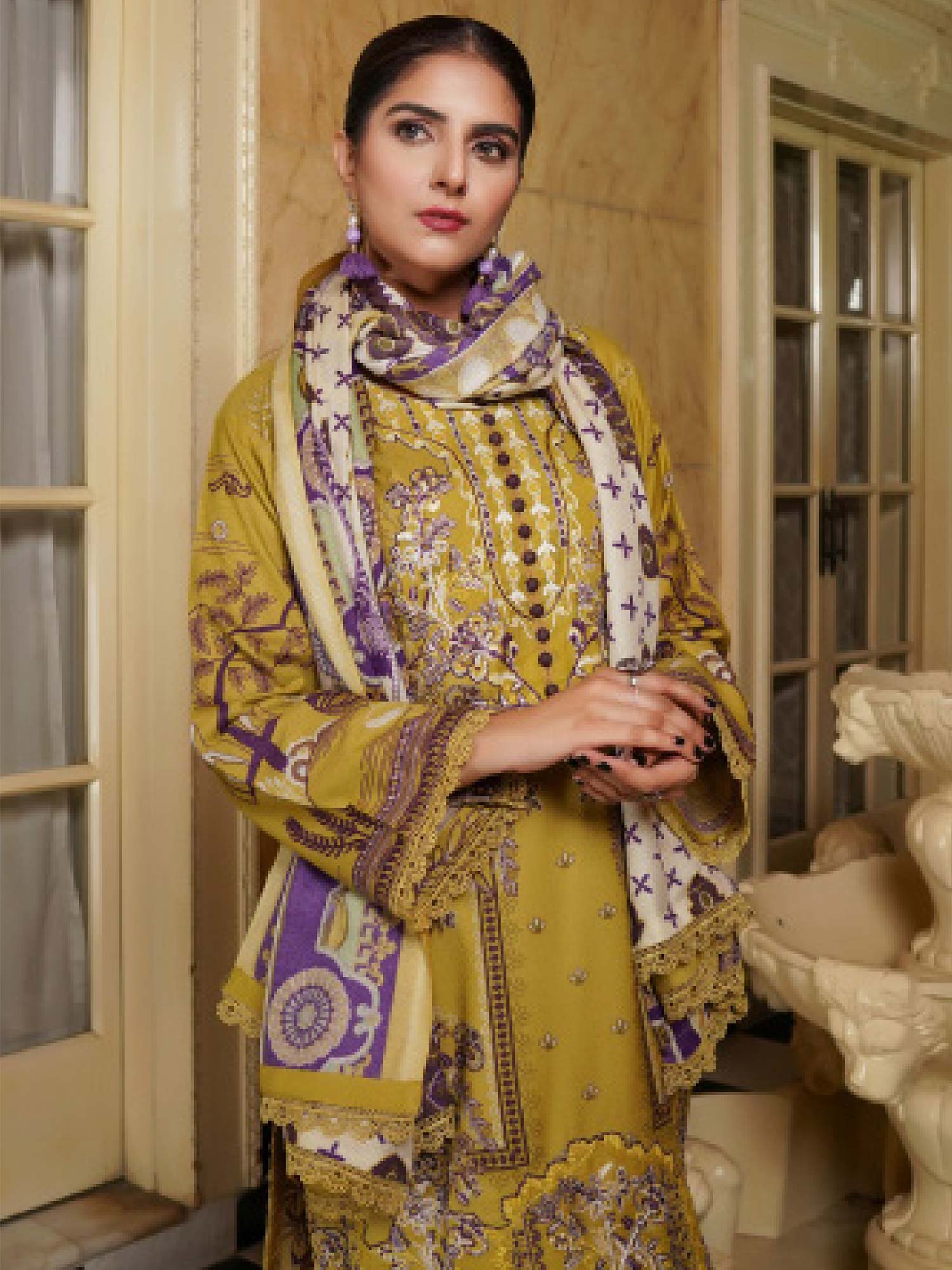 Munira Embroidered Winter Dhanak Suit (MSL-07) - Mustard