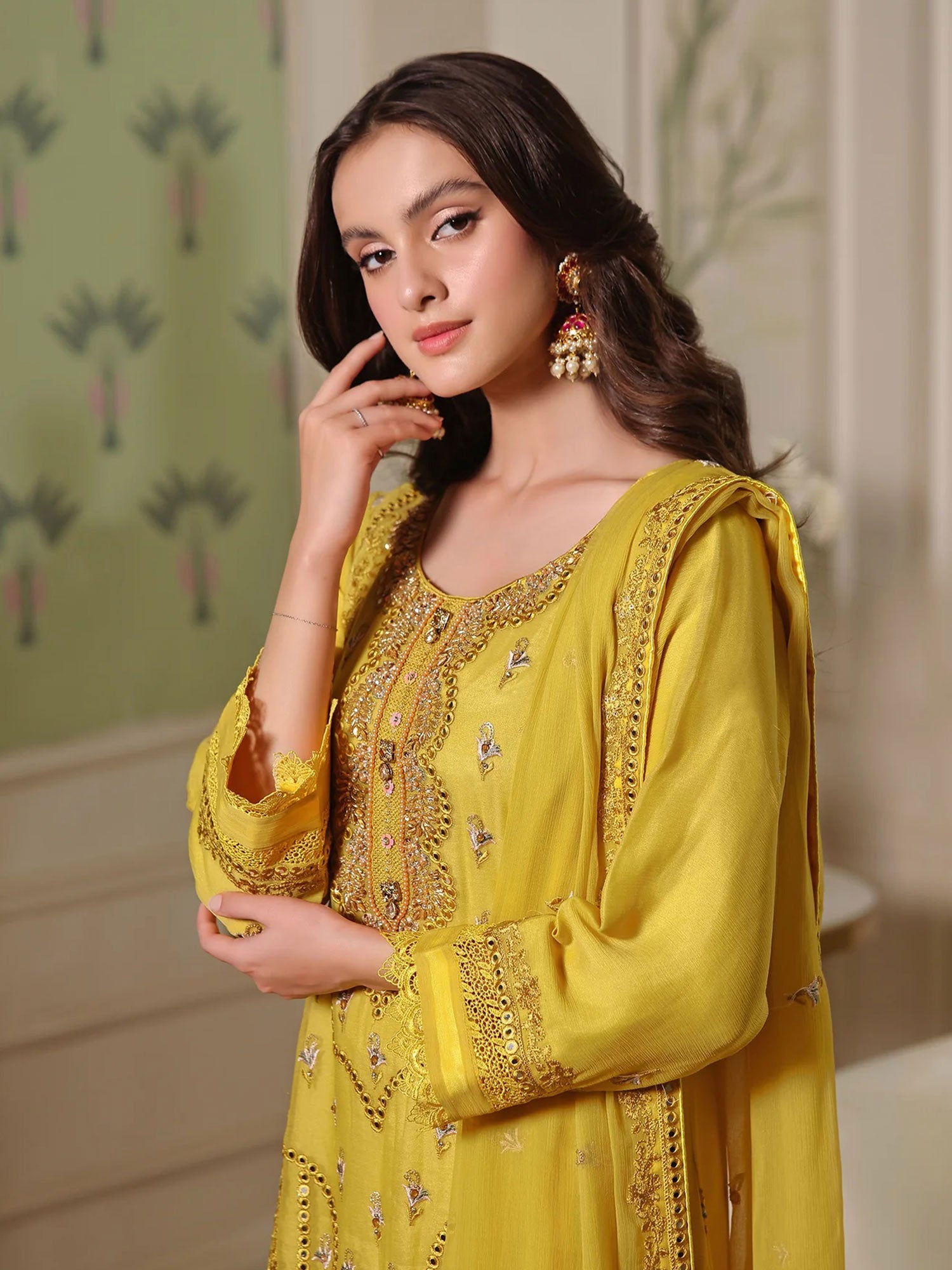 Wardah Uzair "Mirha" Luxury Embroidered Chiffon Suit - Marigold