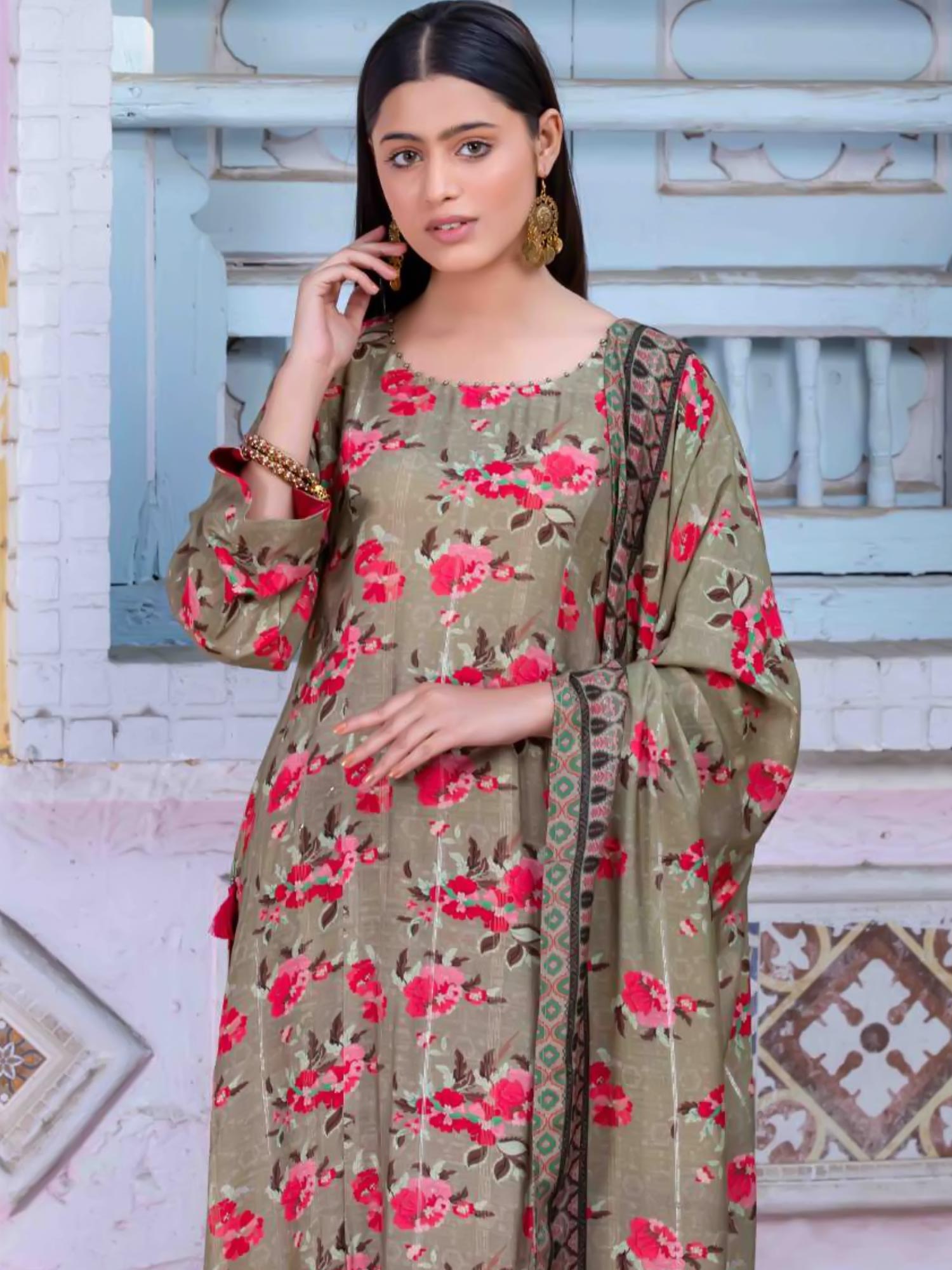 Tawakkal "Merana" Unstitched Slub Linen Olive Suit (D8234)