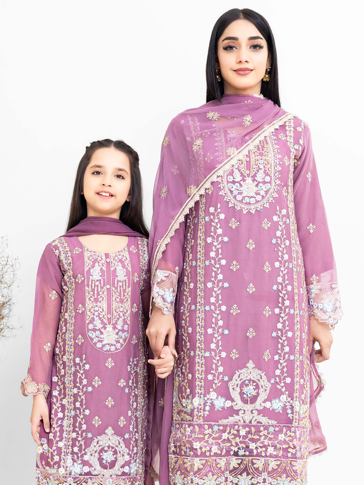 Rangz Chiffon Mother-Daughter 3-Piece Suit - Pink