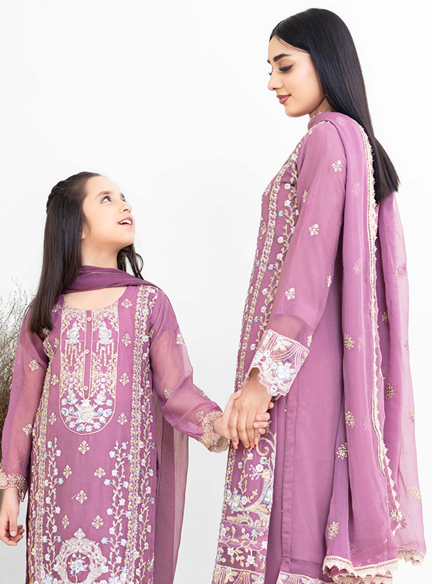 Rangz Chiffon Mother-Daughter 3-Piece Suit - Pink