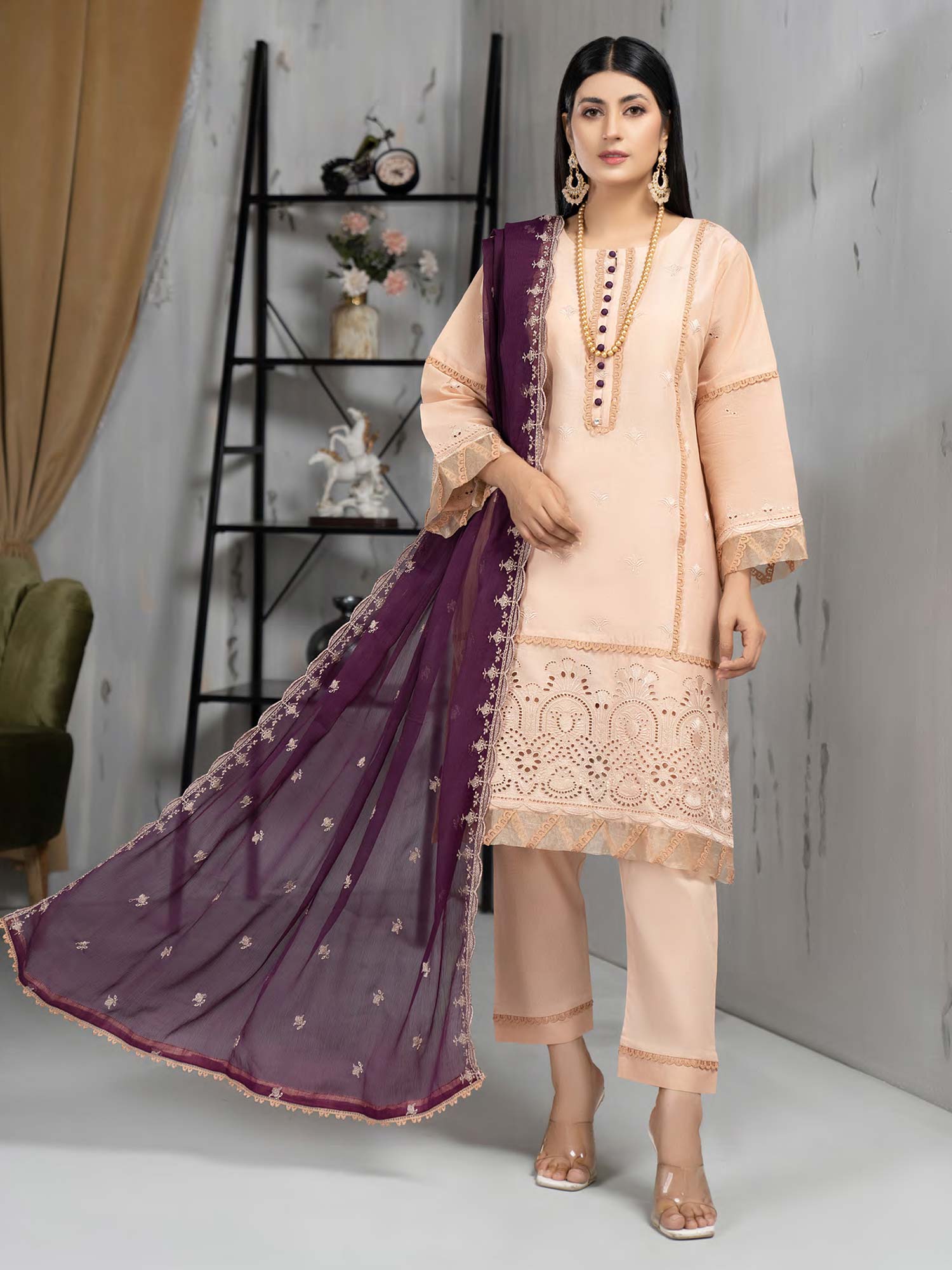 Munira Schiffli Embroidered Lawn Peach Suit (MSL-04)