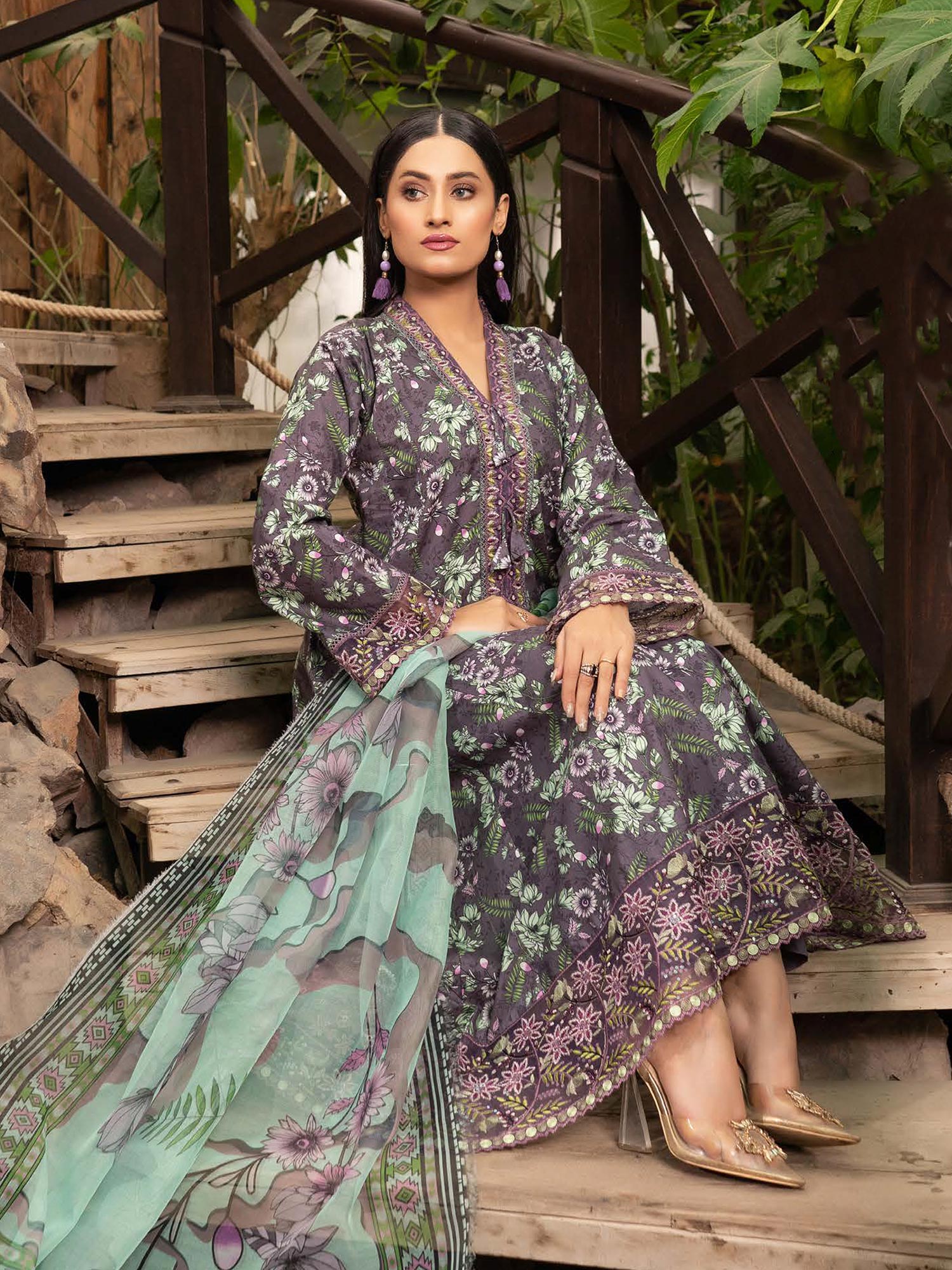 Munira Embroidered Lawn Frock Suit (MSL-03) - Mauve