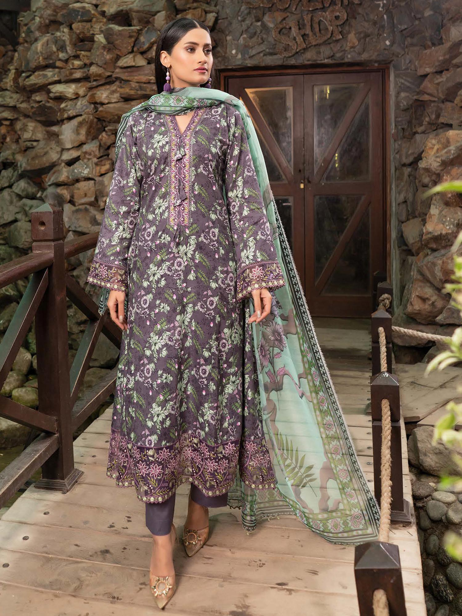 Munira Embroidered Lawn Frock Suit (MSL-03) - Mauve