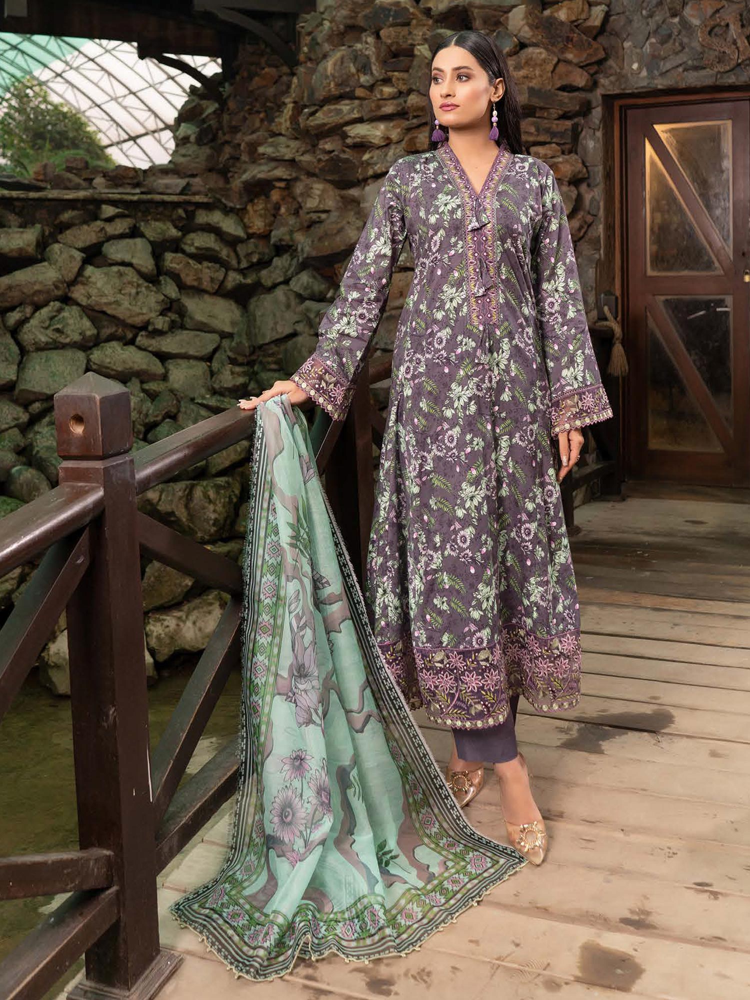 Munira Embroidered Lawn Frock Suit (MSL-03) - Mauve