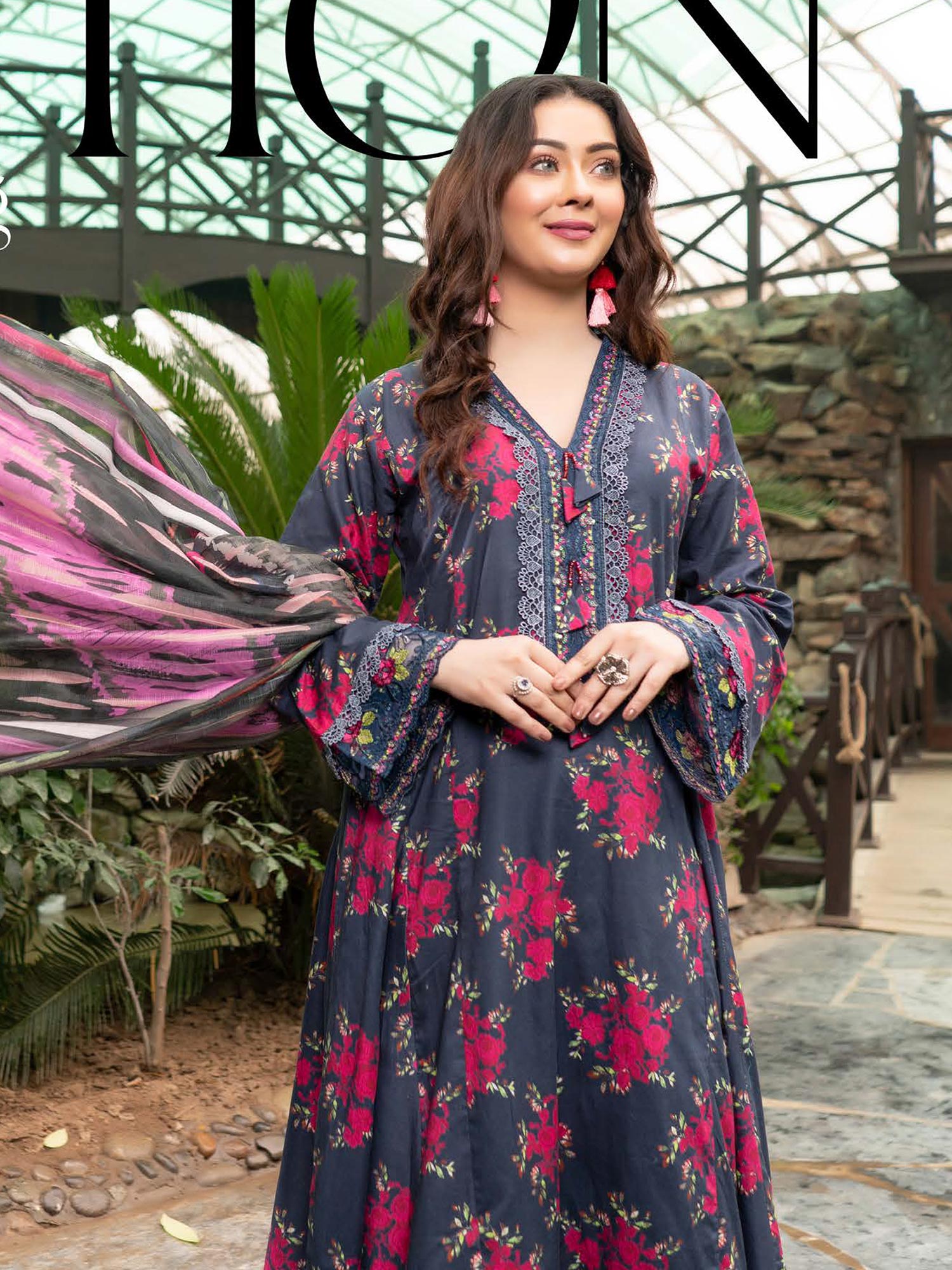 Munira Embroidered Lawn Frock Suit (MSL-01) - Dark Zinc