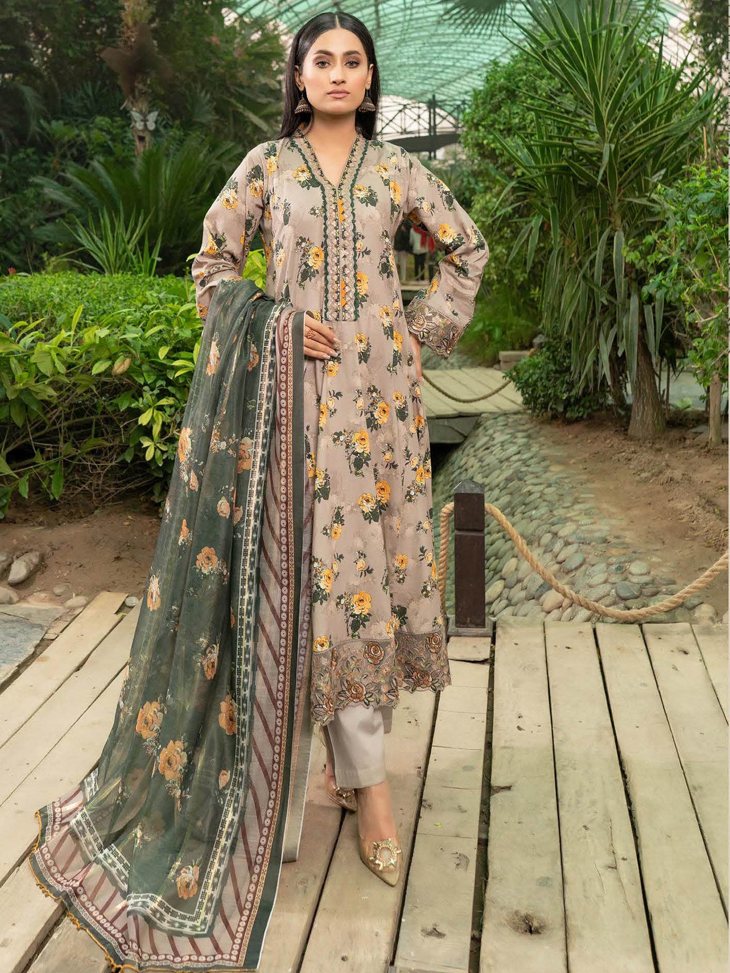 Munira Embroidered Lawn Frock Suit (MSL-06) - Beige