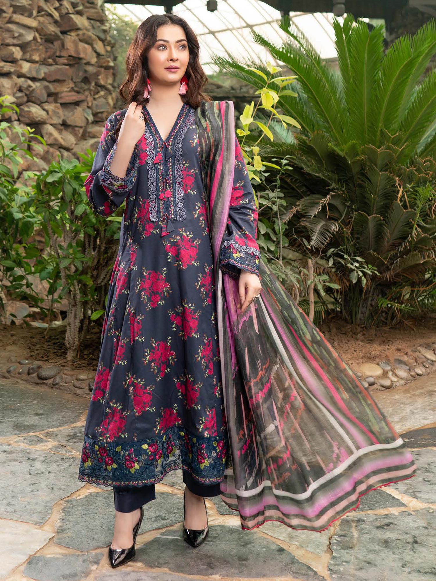 Munira Embroidered Lawn Frock Suit (MSL-01) - Dark Zinc