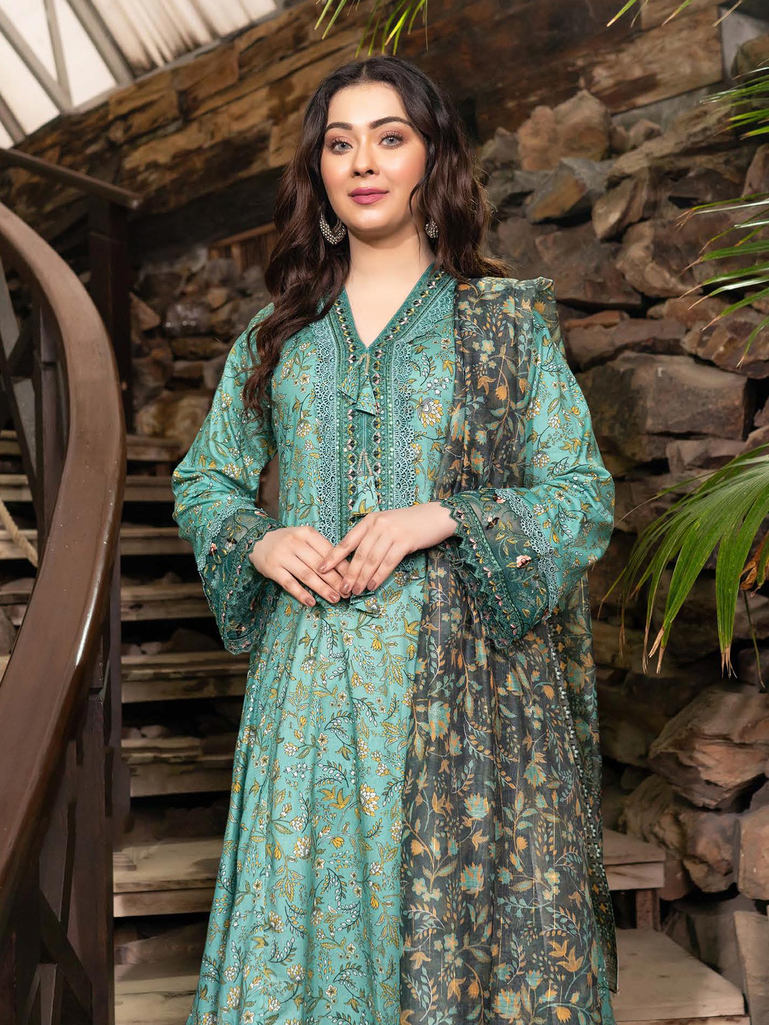 Munira Embroidered Lawn Frock Suit (MSL-07) - Turquoise