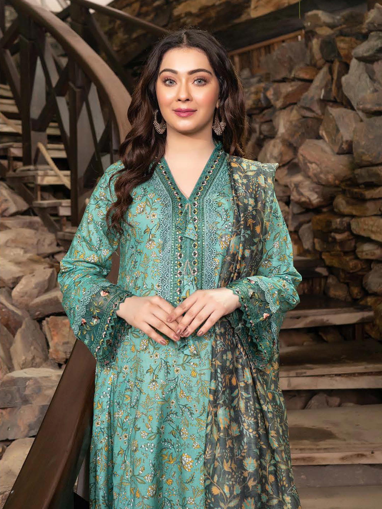 Munira Embroidered Lawn Frock Suit (MSL-07) - Turquoise