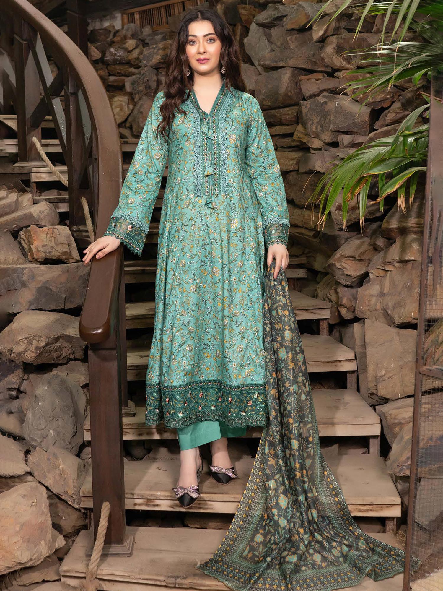 Munira Embroidered Lawn Frock Suit (MSL-07) - Turquoise