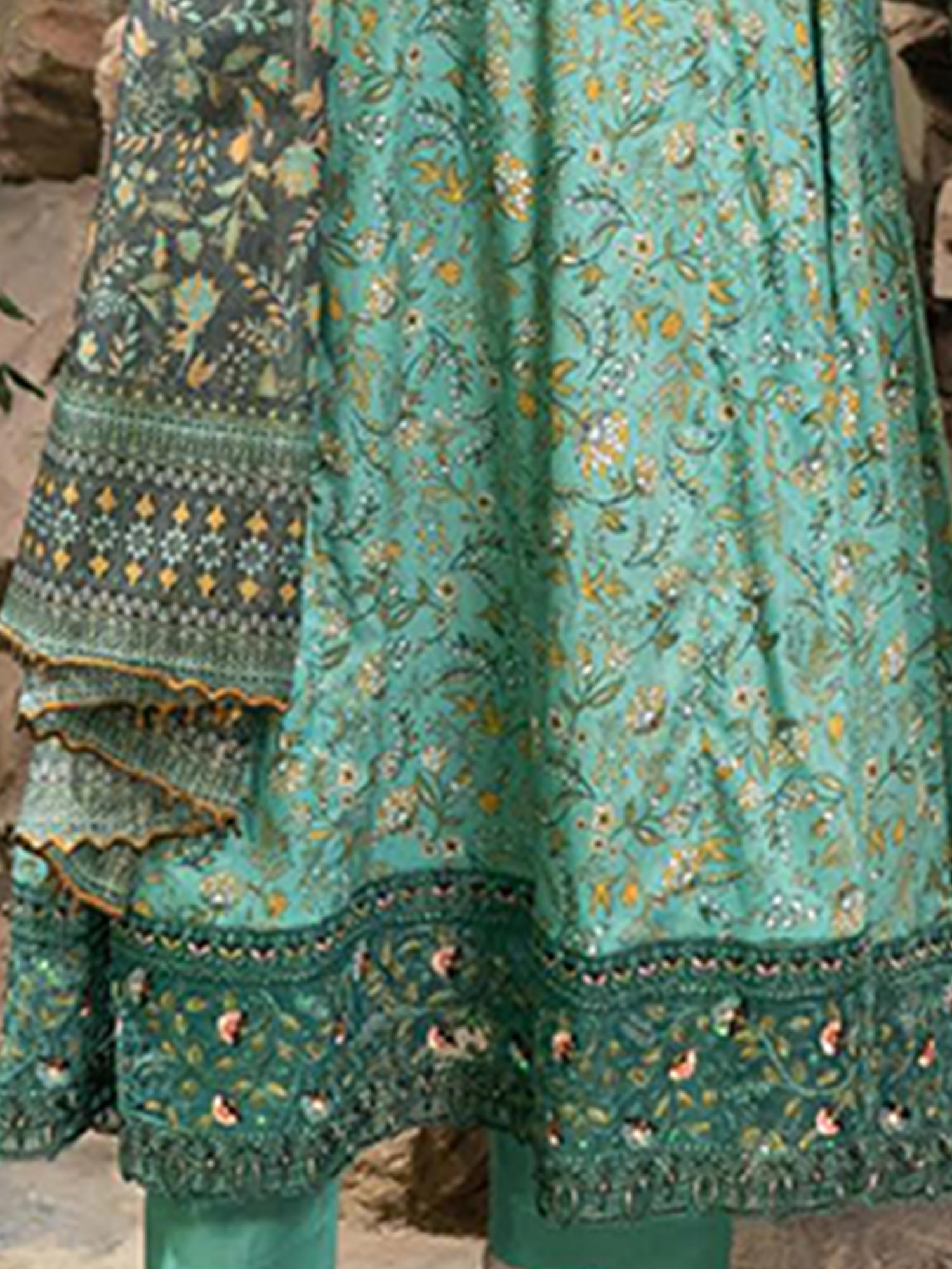 Munira Embroidered Lawn Frock Suit (MSL-07) - Turquoise