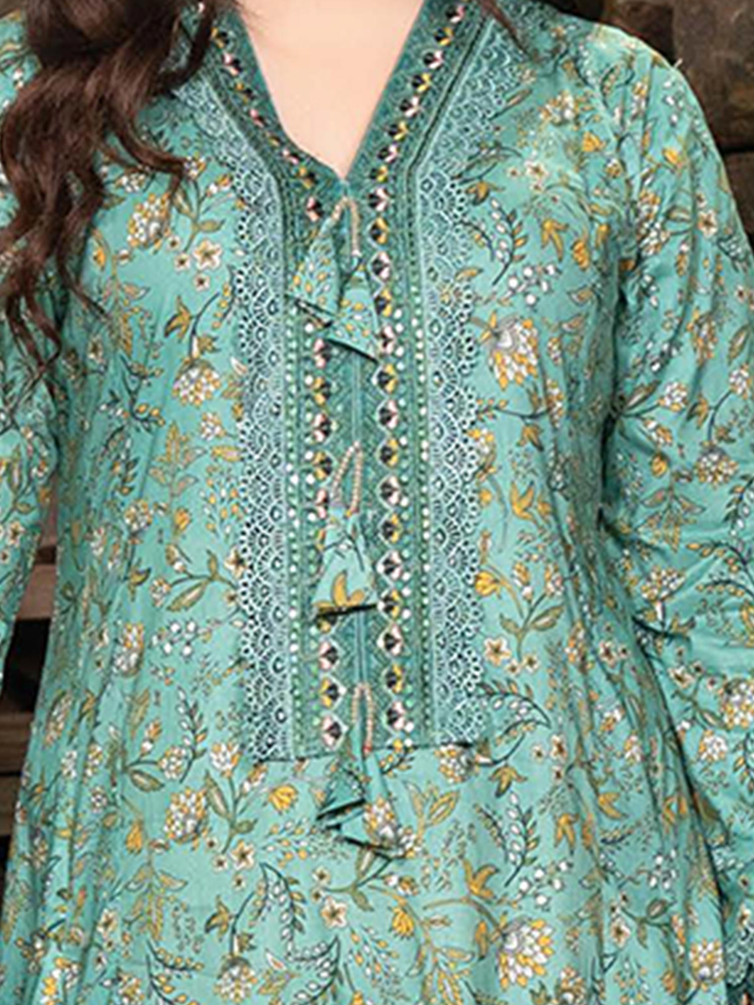 Munira Embroidered Lawn Frock Suit (MSL-07) - Turquoise