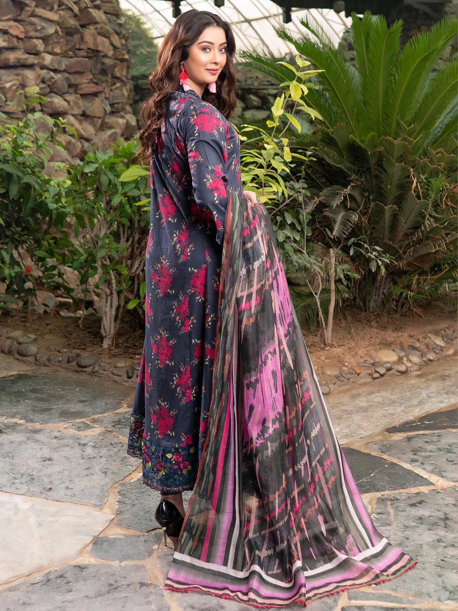 Munira Embroidered Lawn Frock Suit (MSL-01) - Dark Zinc