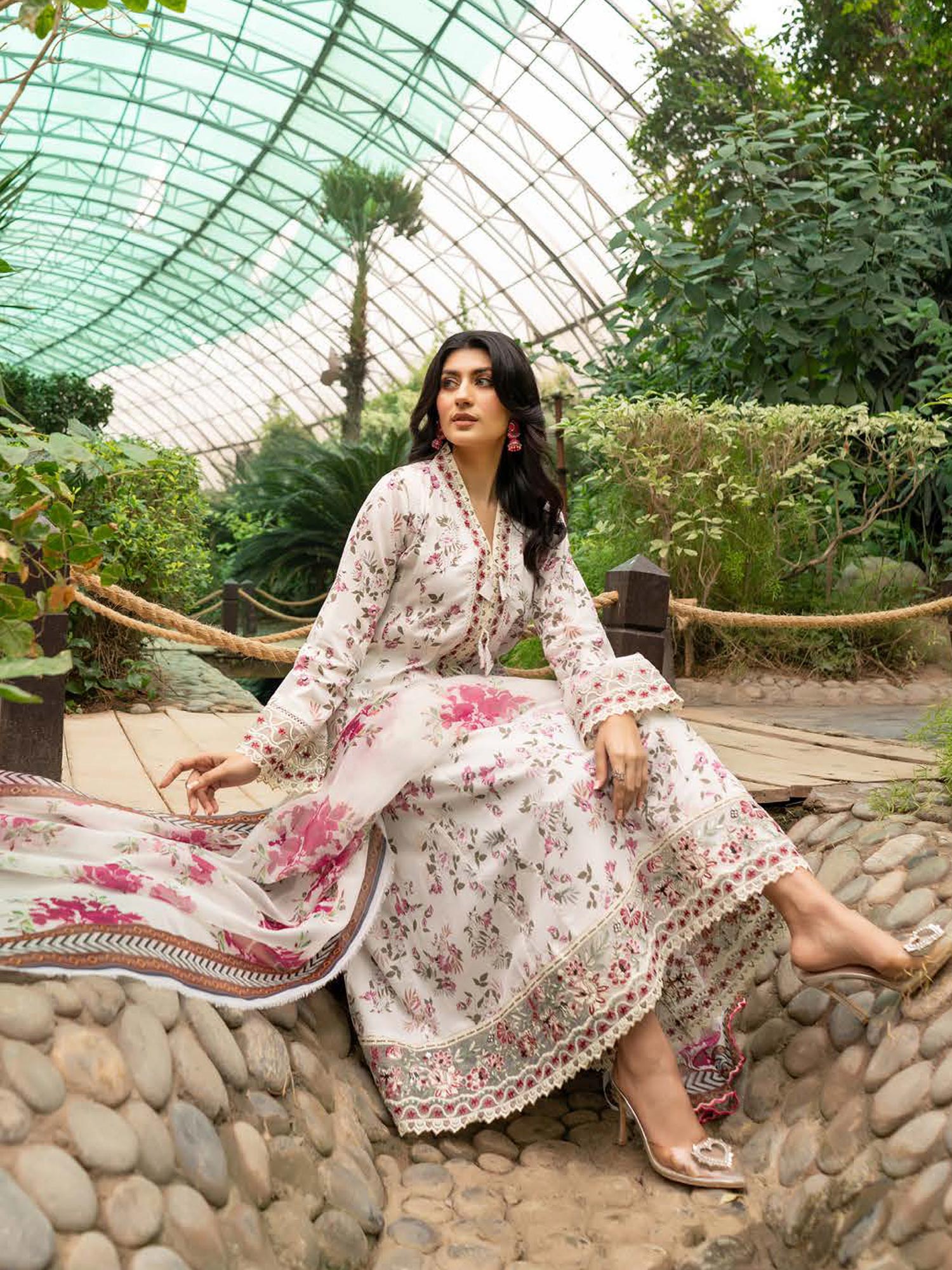 Munira Embroidered Lawn Frock Suit (MSL-02) - White