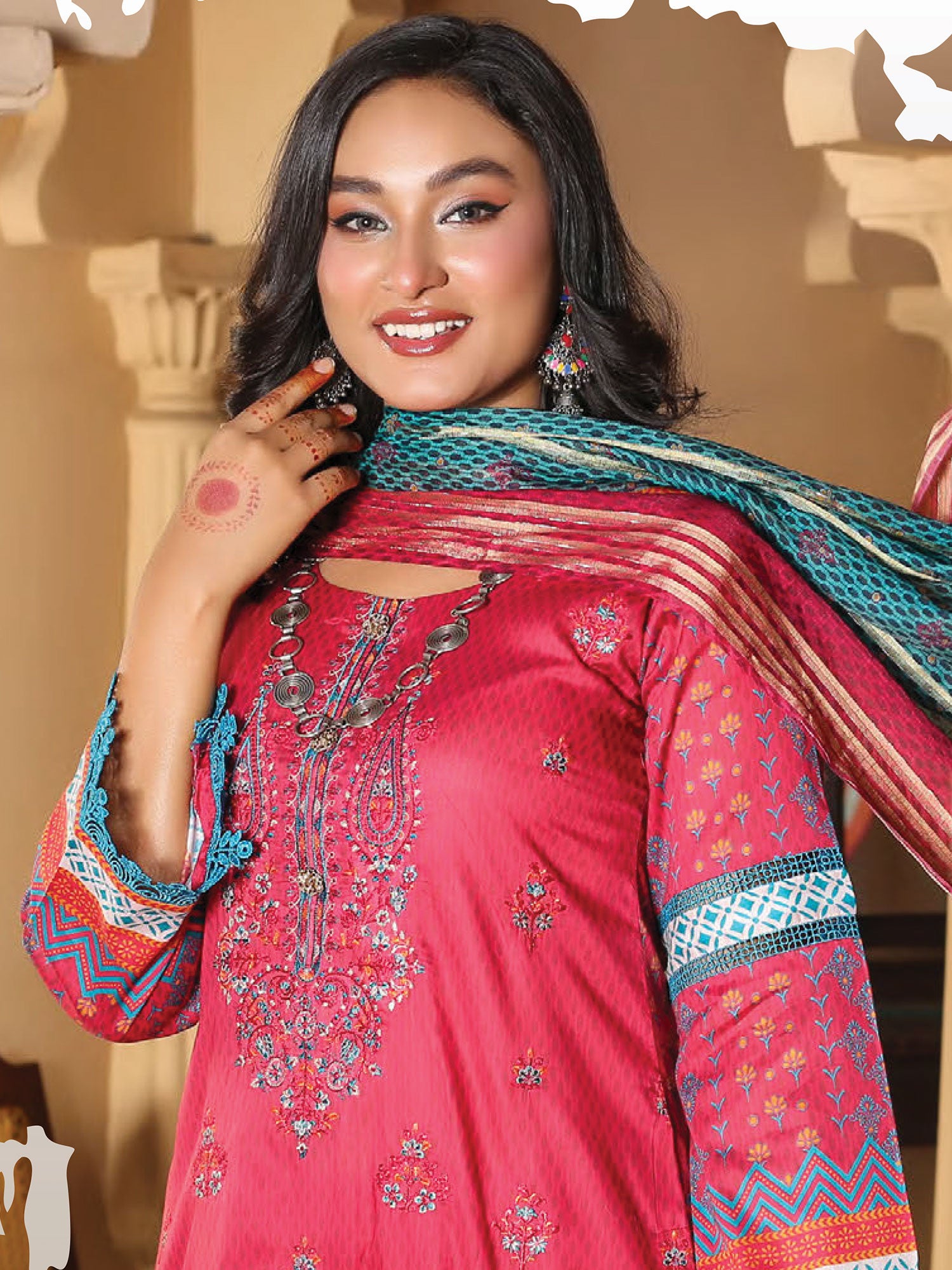 Munira Hot Pink Embroidered Lawn Suit (MSL-07)