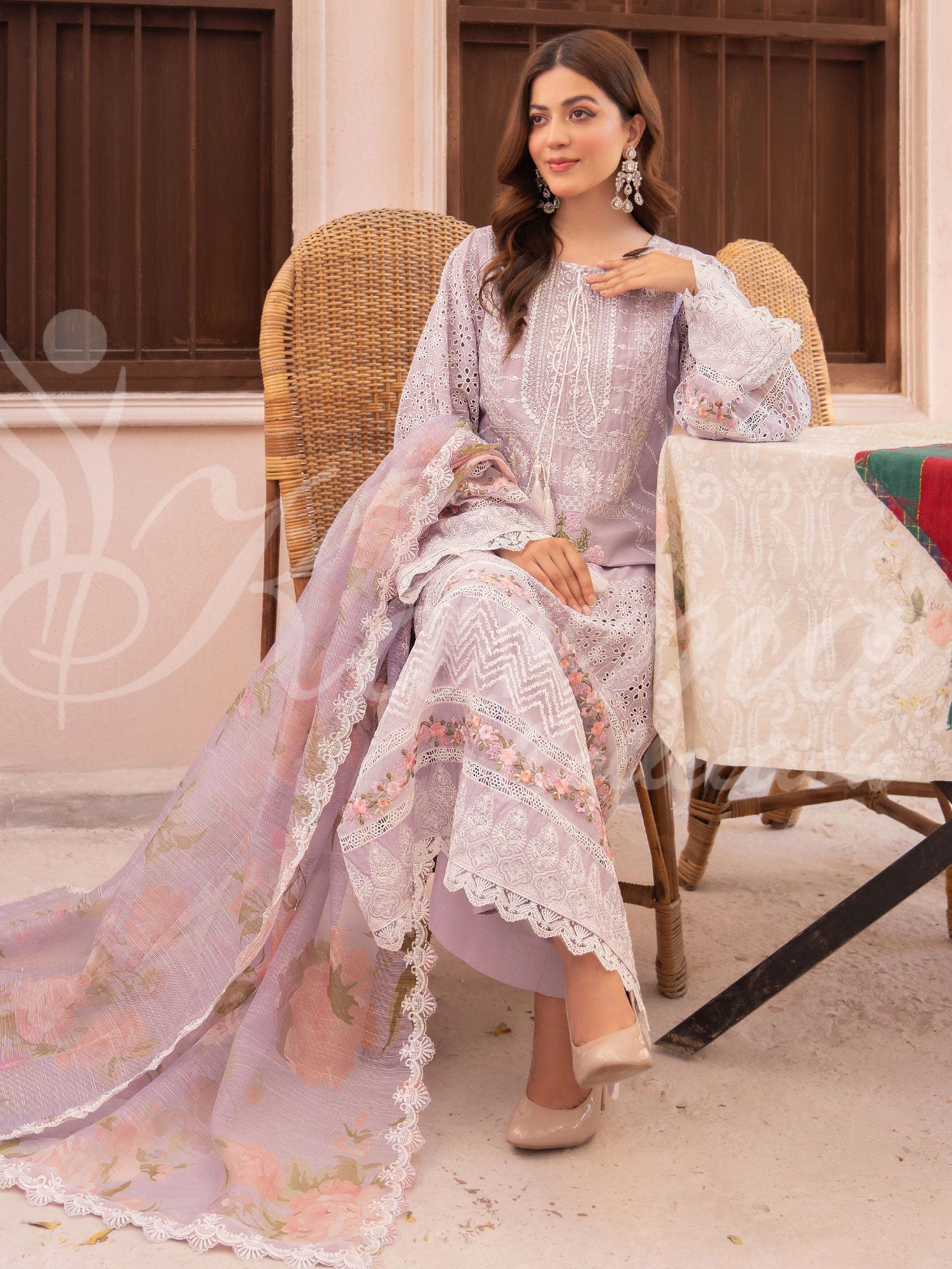 Karma Collection "Naqsh" Lavender Cotton Embroidered Suit (KC1353)