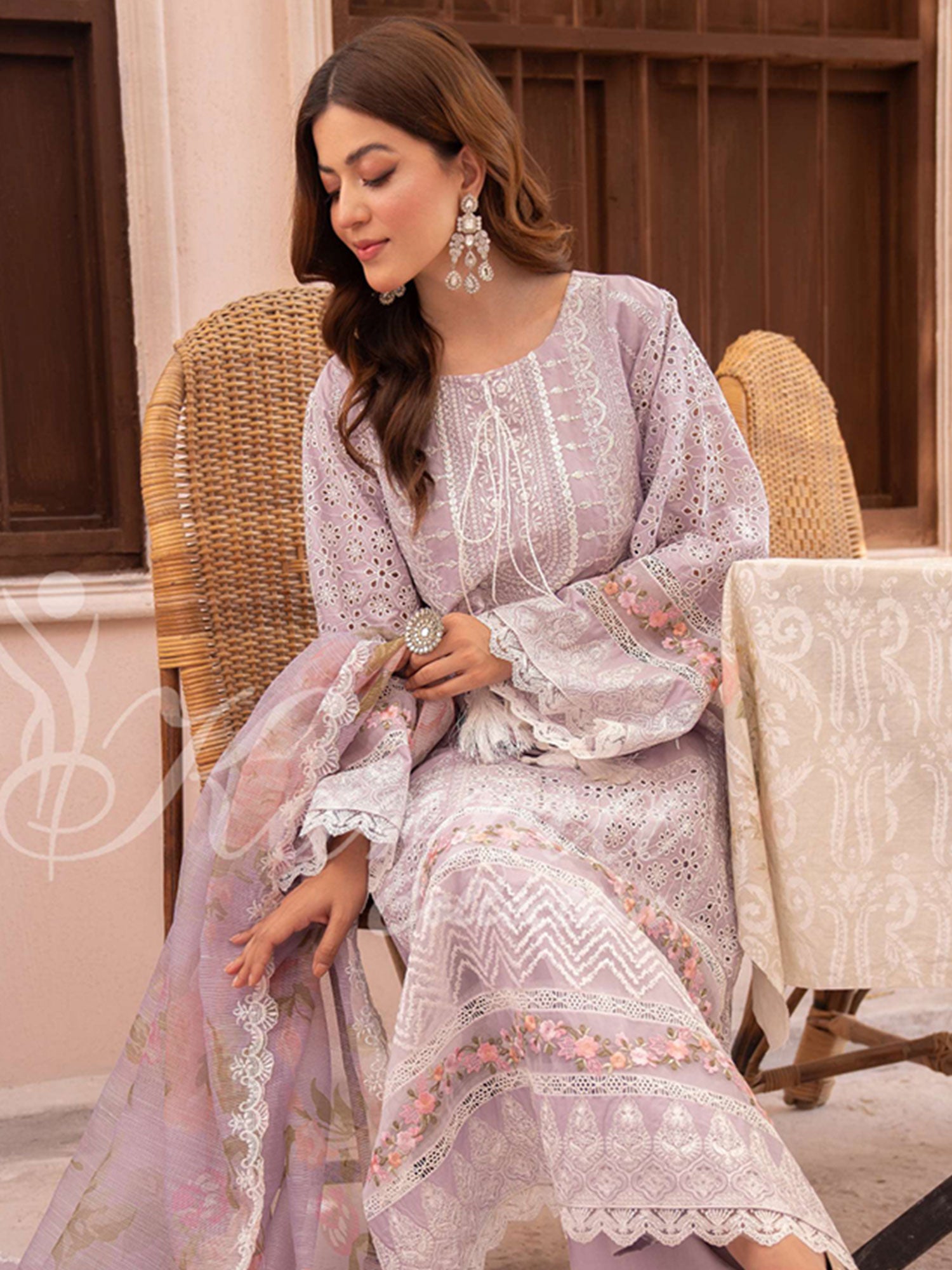 Karma Collection "Naqsh" Lavender Cotton Embroidered Suit (KC1353)