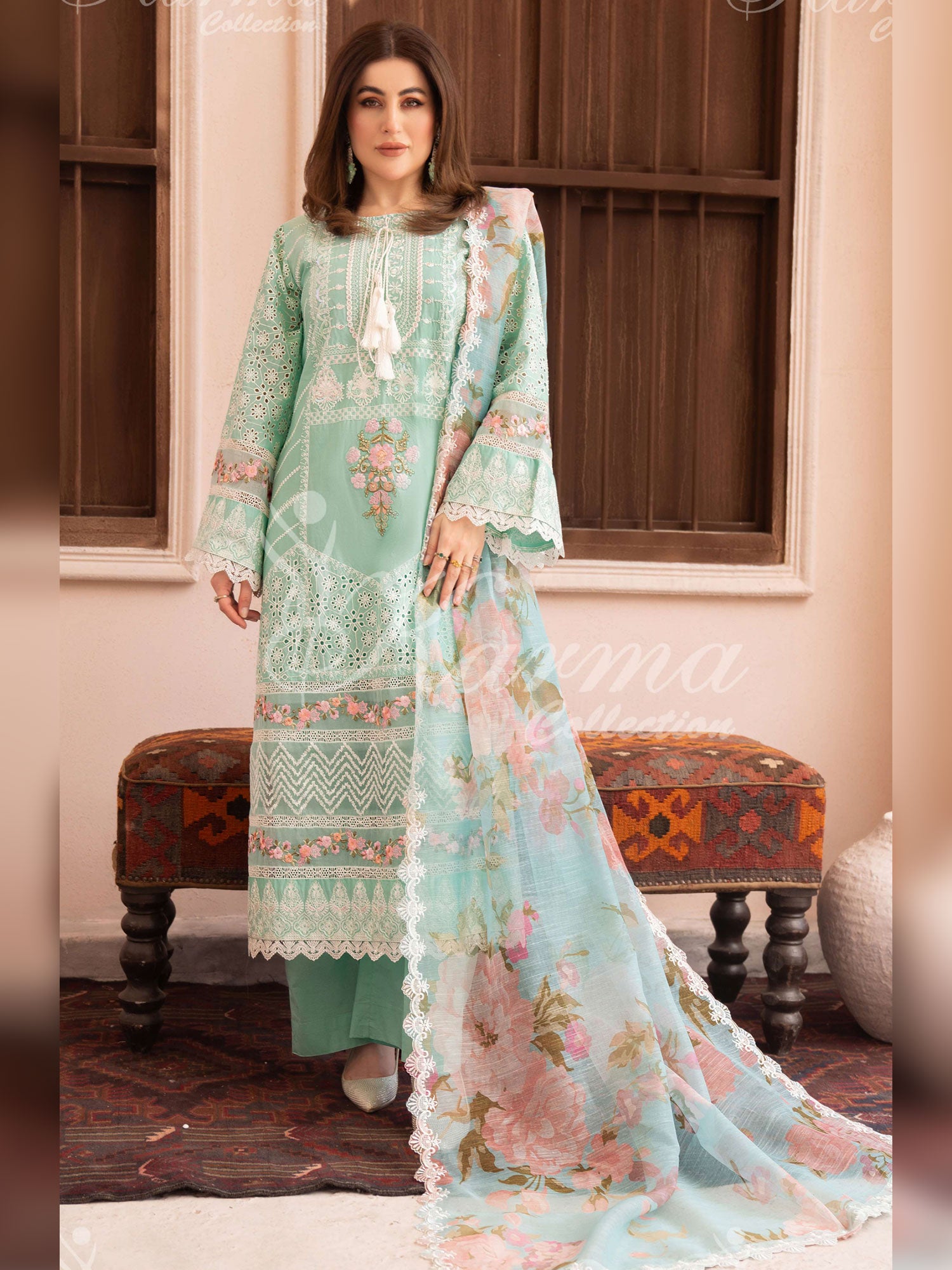 Karma Collection "Naqsh" Light Turquoise Cotton Embroidered Suit (KC1353)