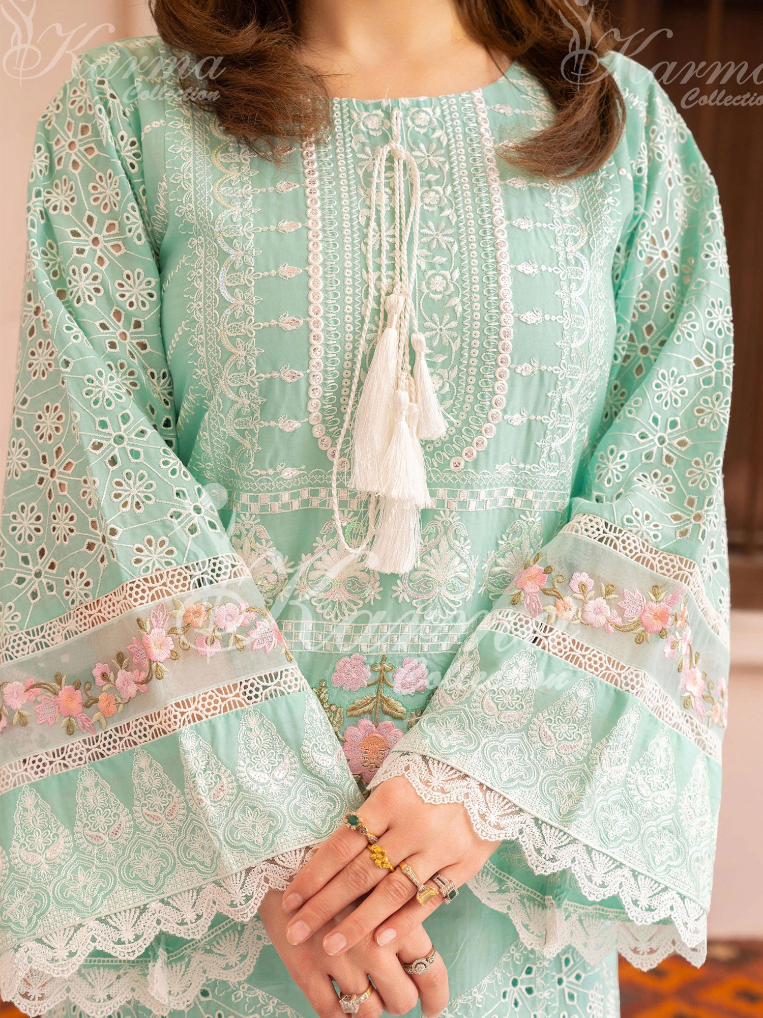 Karma Collection "Naqsh" Light Turquoise Cotton Embroidered Suit (KC1353)