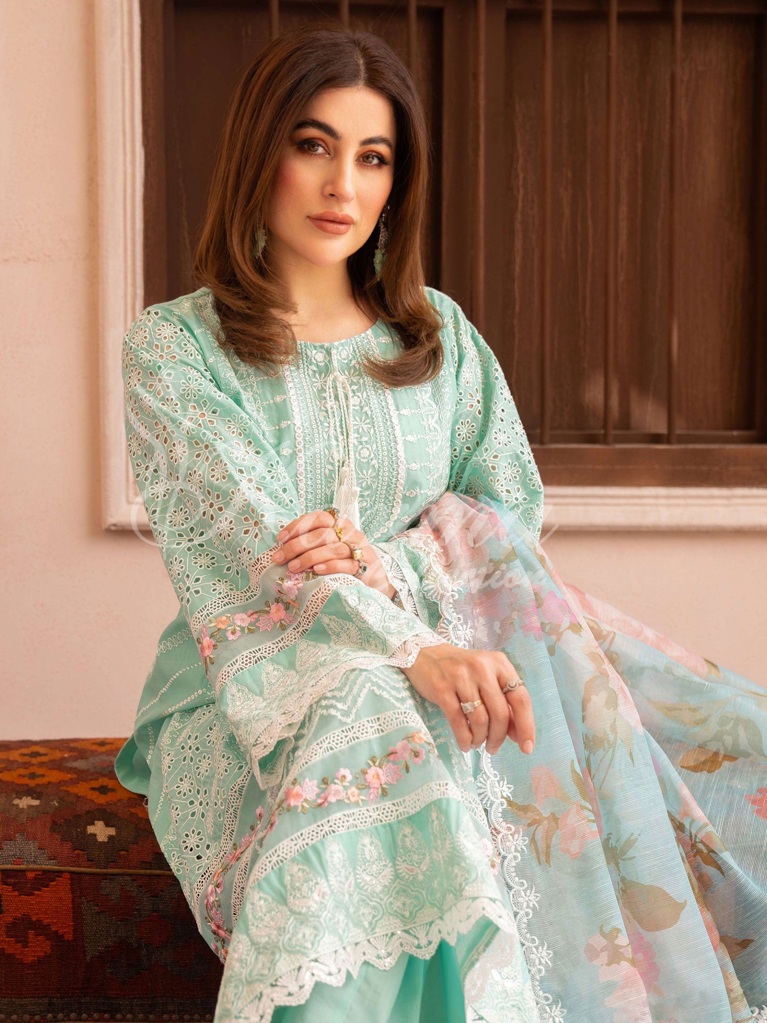 Karma Collection "Naqsh" Light Turquoise Cotton Embroidered Suit (KC1353)